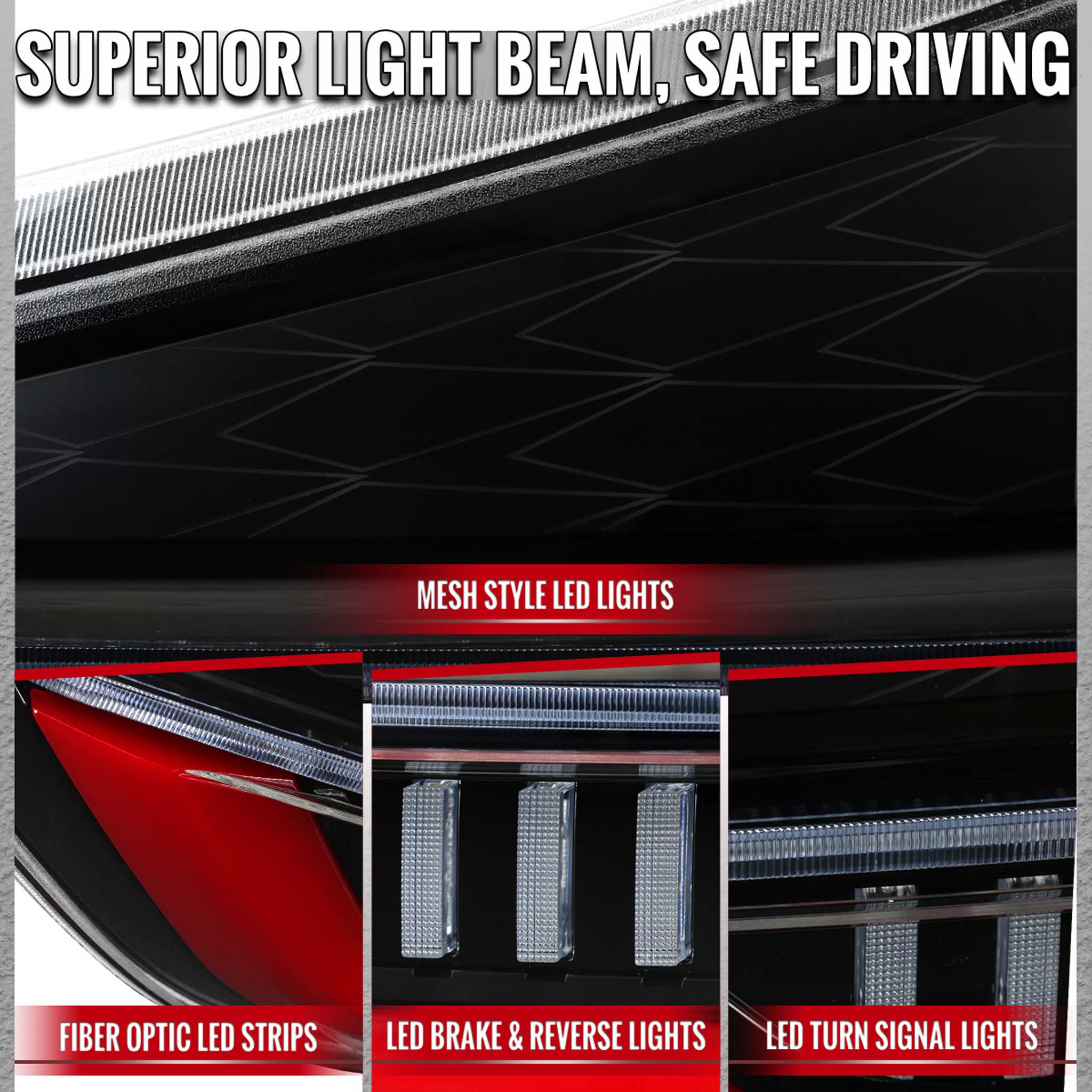 For Toyota Sienna 2015-2020 Full LED Tail Lights Sequential Red Fiber Optic Black Clear Lens Startup
