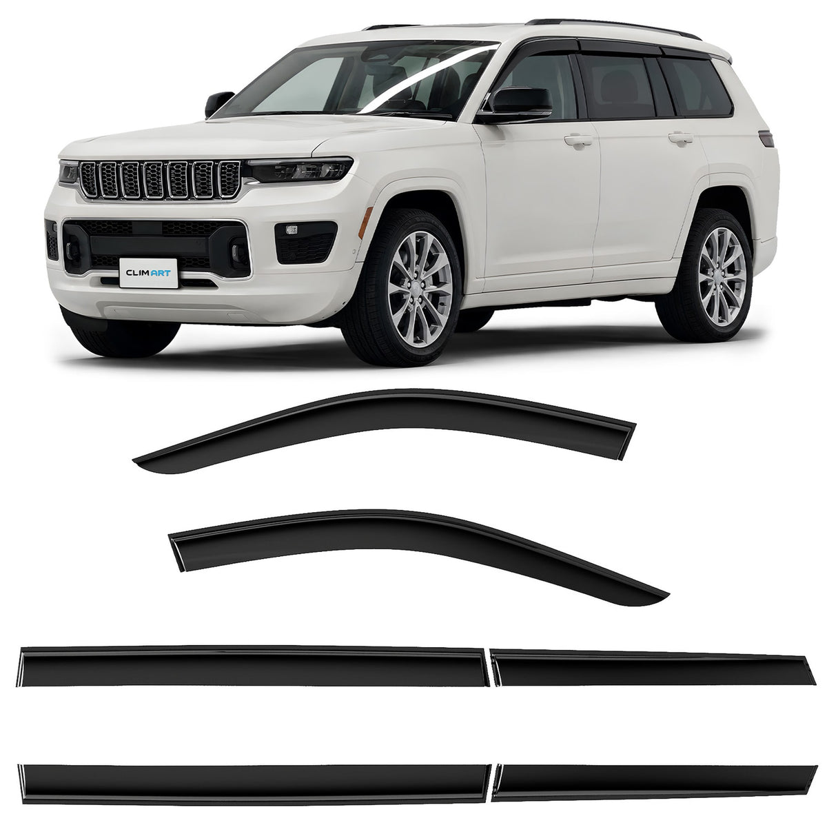 Clim Art Wind Deflectors for Jeep Grand Cherokee L 2021-2026 Tape-On Smoke 6Pcs