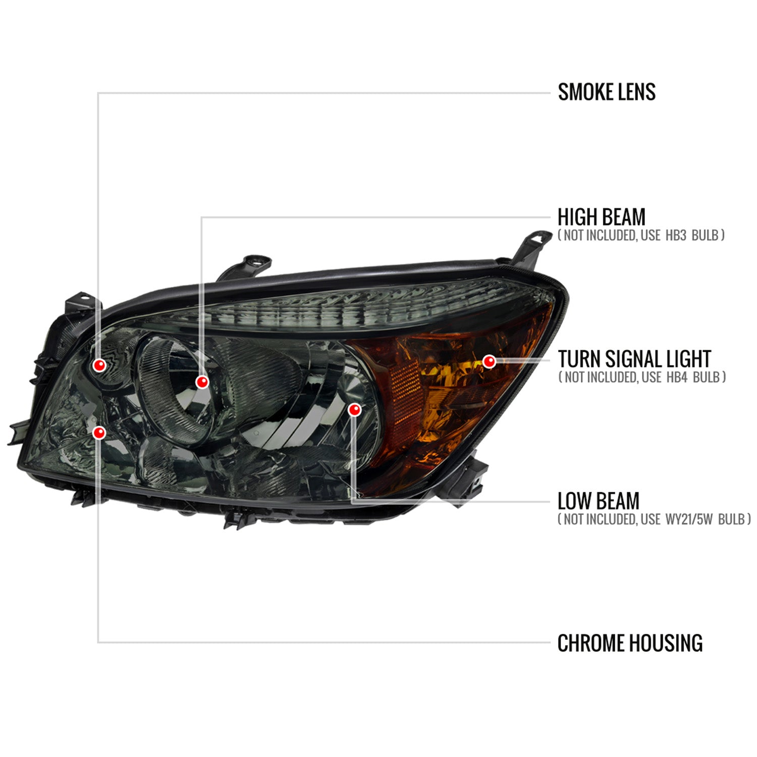 2006-2008 Toyota RAV4 Factory Style Headlights Chrome Housing/Smoke Lens