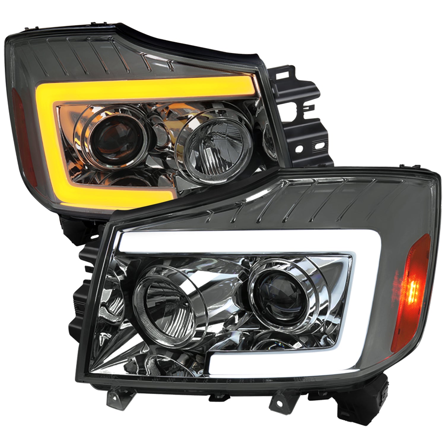 2004-2015 Nissan Titan / 04-2007 Armada LED C-Bar Headlights Signal Smoke