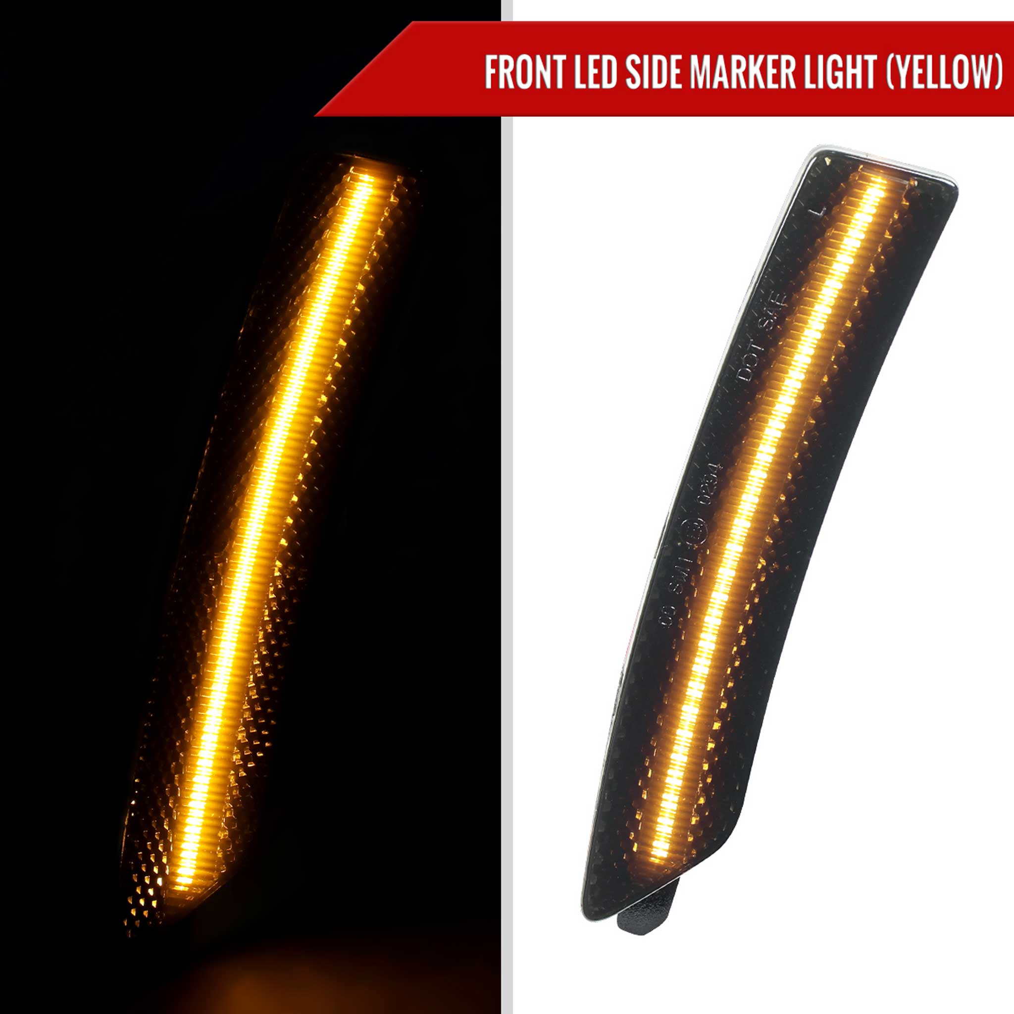 For Ford Mustang S650 2024-2025 Front and Rear Bumper LED Side Marker Signal Lights Chrome Housing Smoked Lens