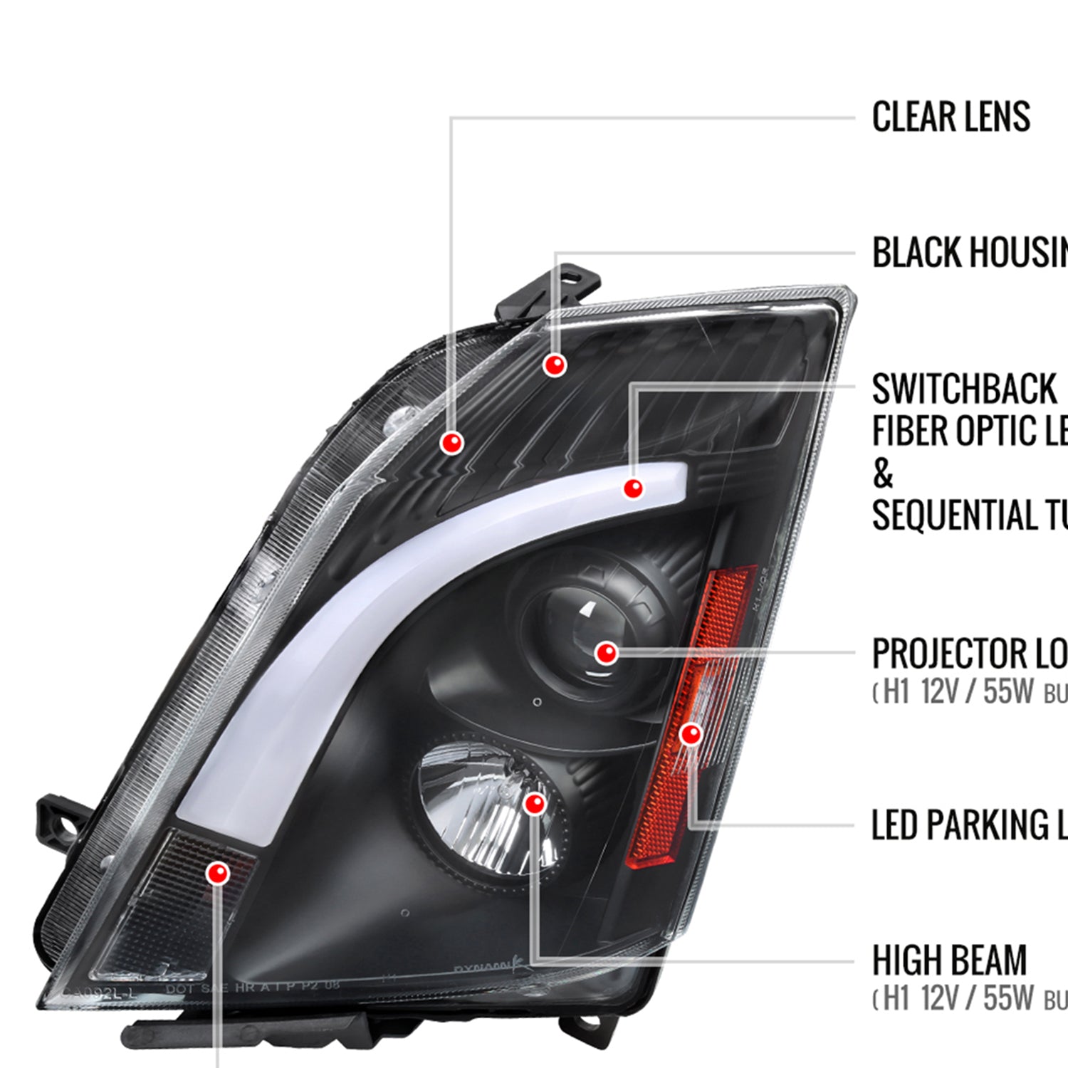 2008-2014 Cadillac CTS Sequential LED Bar Projector Headlights Matt Black