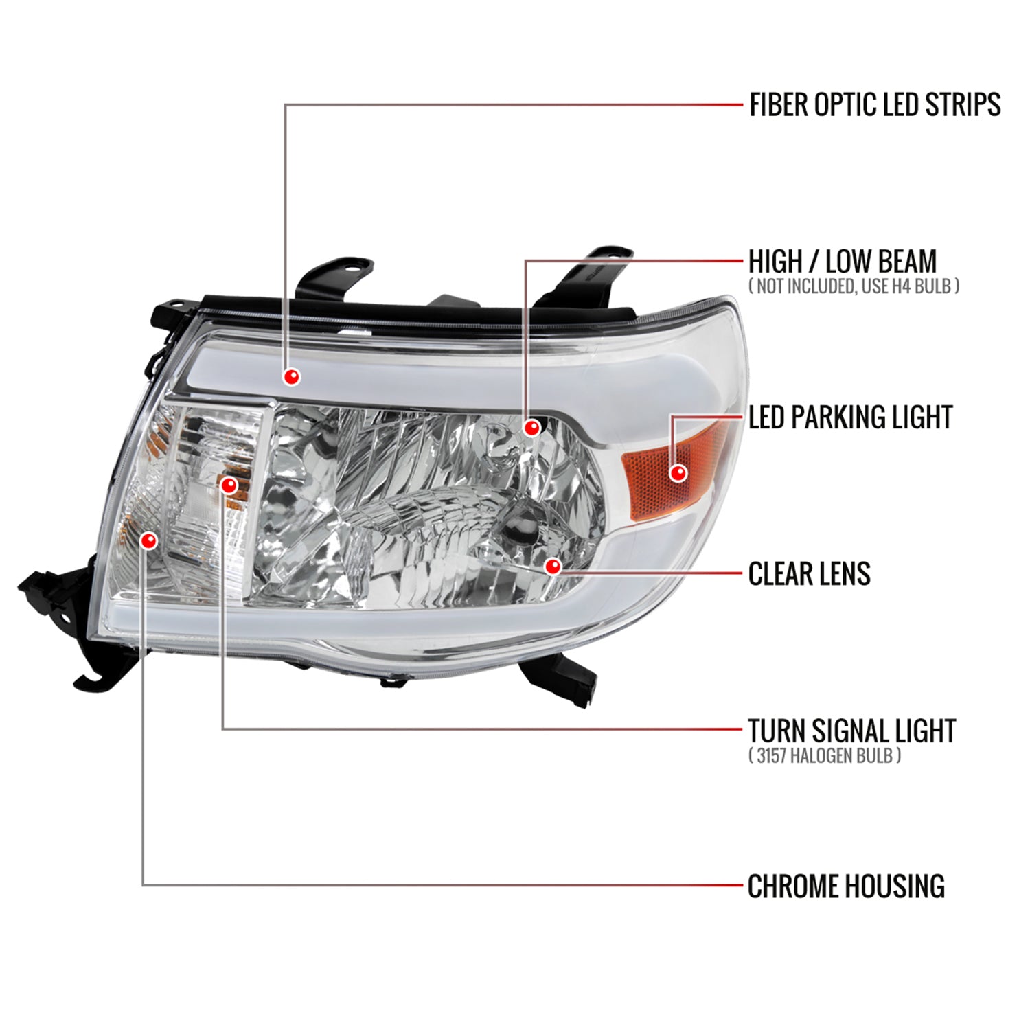2005-2011 Toyota Tacoma LED Bar Factory Style Headlights Chrome/Clear Lens