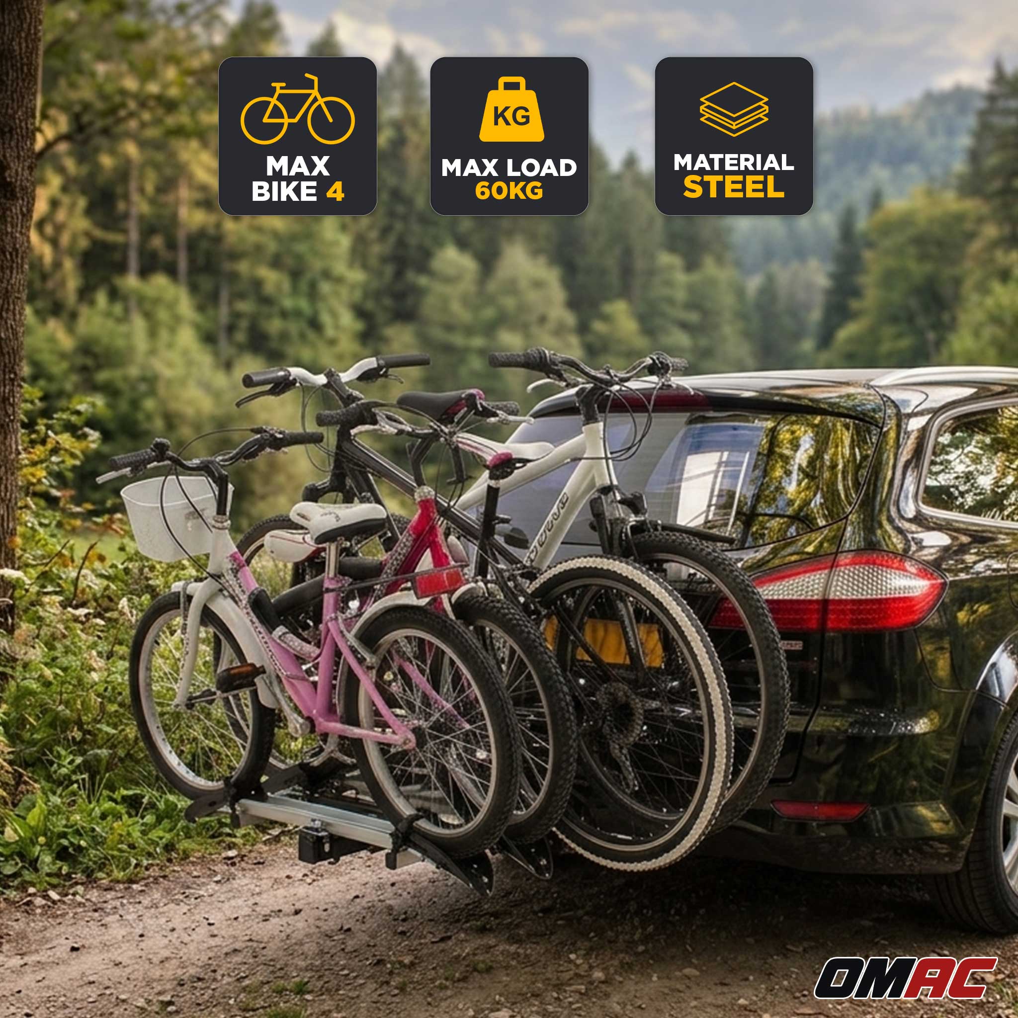 OMAC G3 Hitch Bike Rack 4 Bikes 132.3lb 2-Inch Receiver E-Bike/MTB