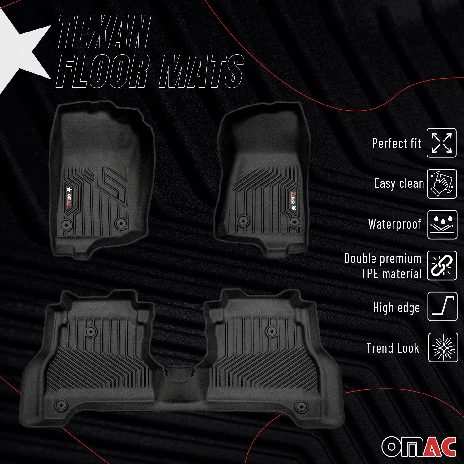 2020-2025 Jeep Gladiator Premium Floor Mats Liners First and Second Row Set Black