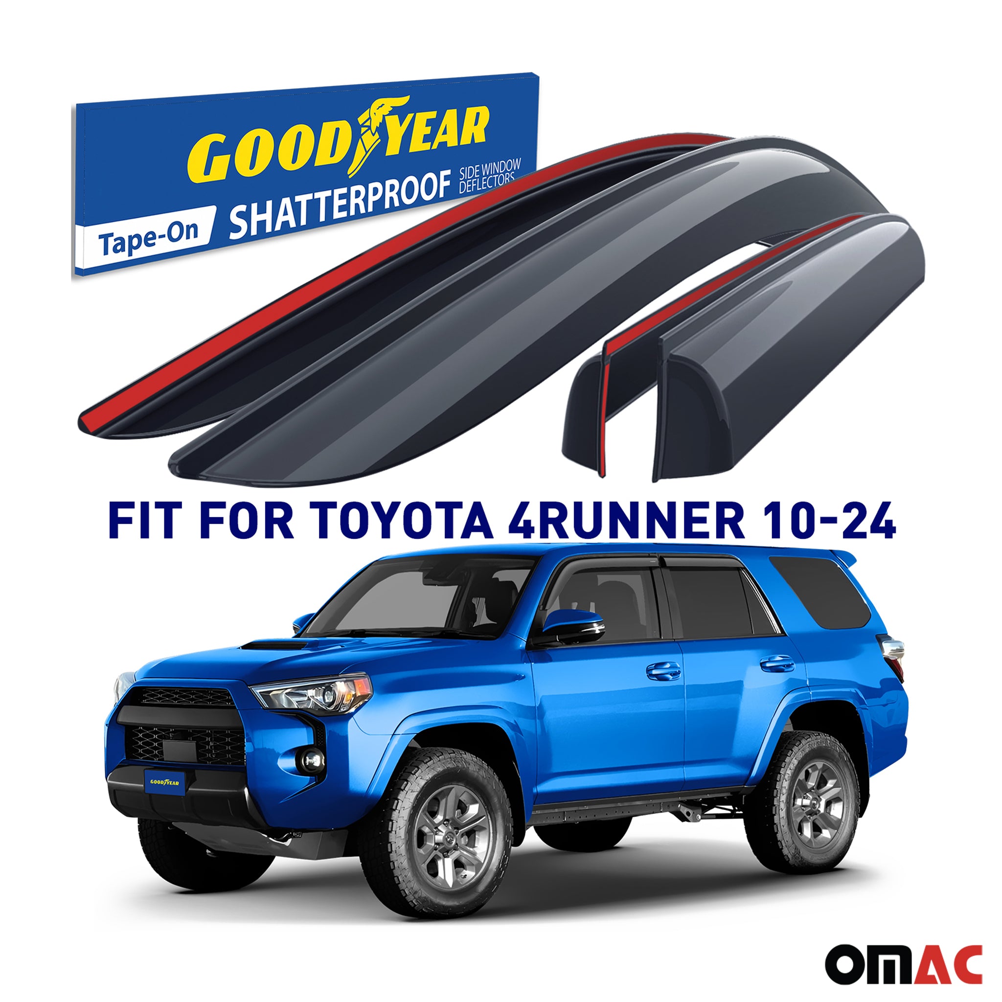 Goodyear Wind Deflectors for Toyota 4Runner 2010-2024 Tape-On Premium Smoke 4x