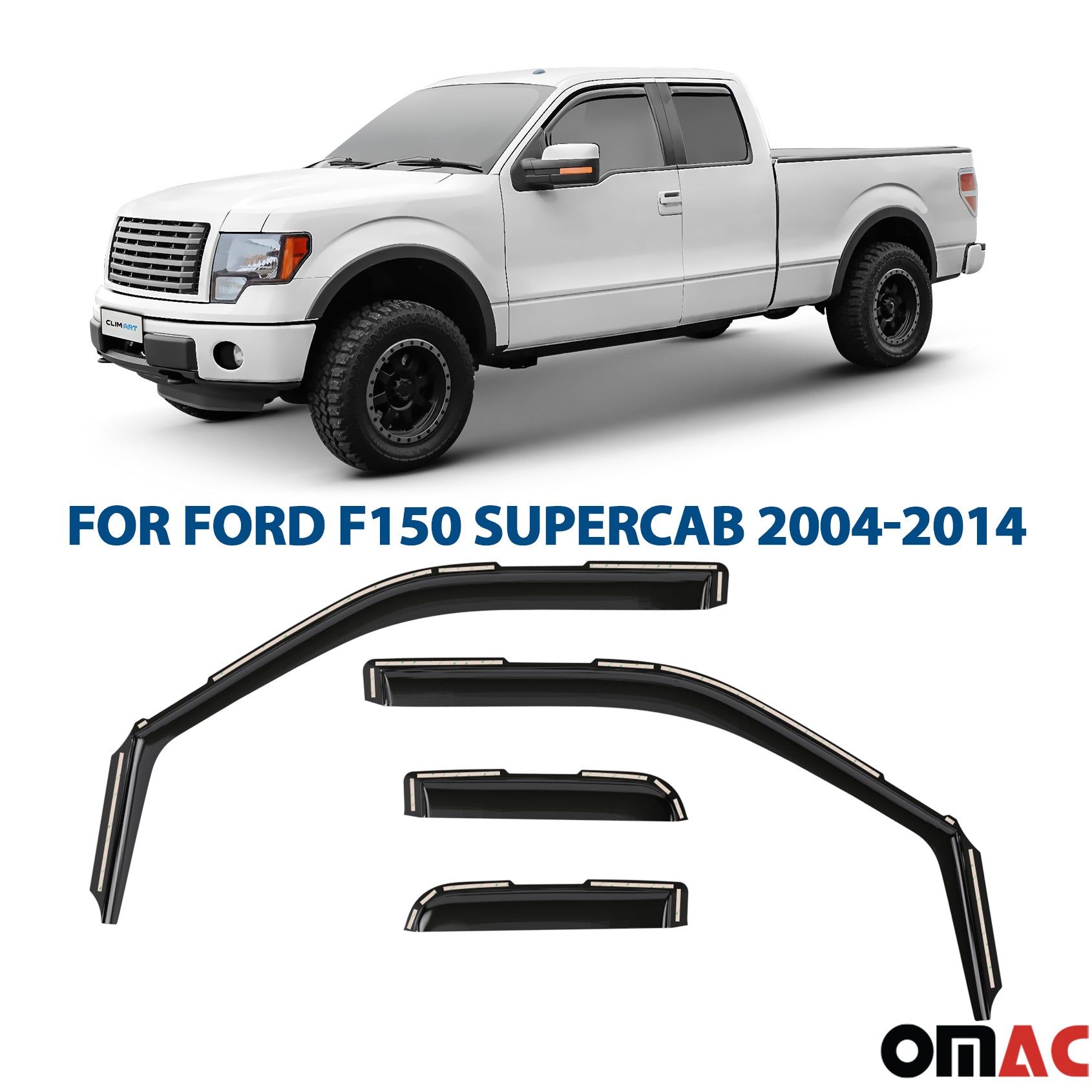 Clim Art Wind Deflectors for Ford F150 2004-2014 SuperCab Shatterproof 4 Pcs