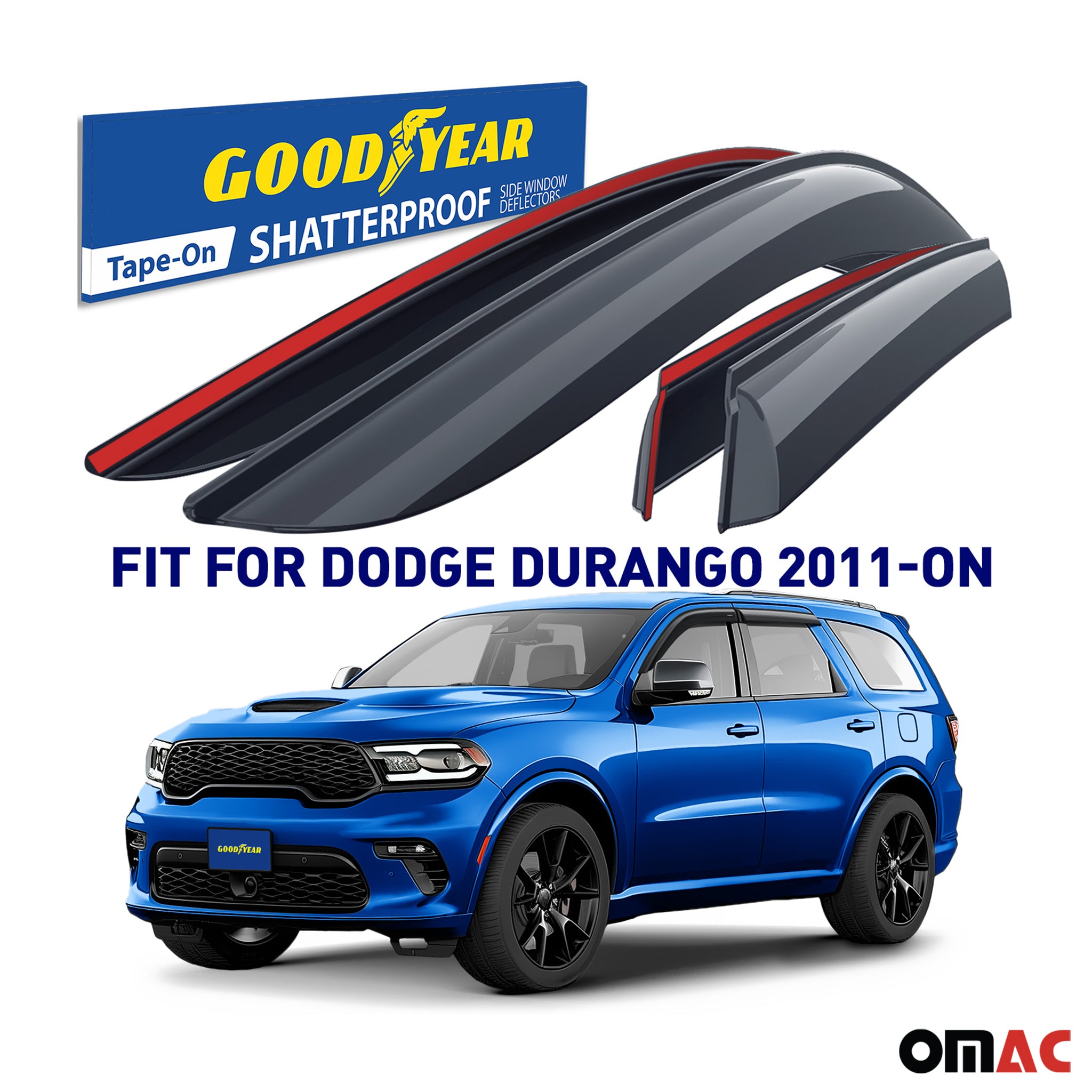 Goodyear Wind Deflectors for Dodge Durango 2011-2025 Tape-On Premium Smoke 4 pcs