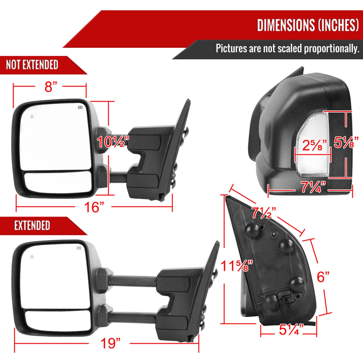 2016-2022 Nissan Titan BSM & Manually Extendable Towing Mirrors Clear Lens