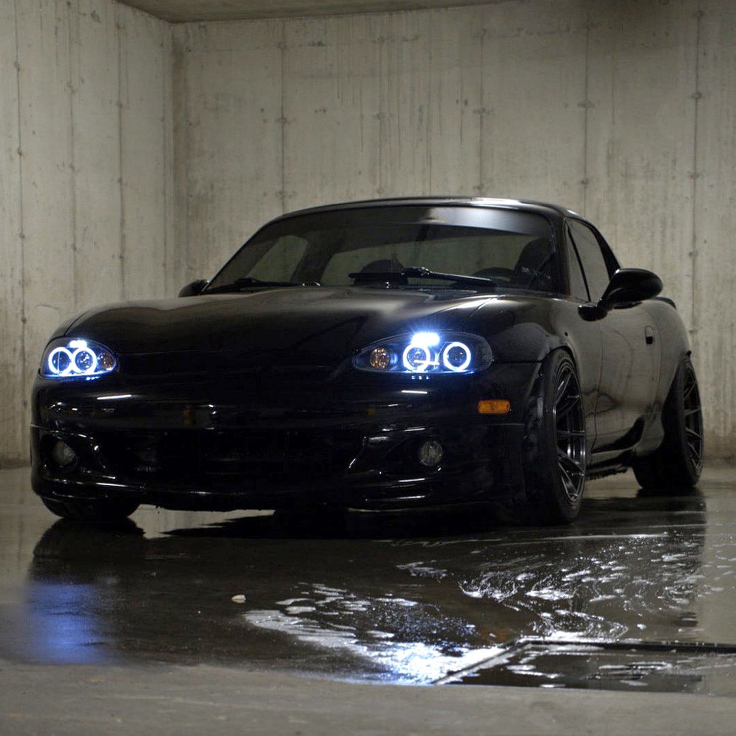 2001-2005 Mazda Miata MX-5 Dual Halo Projector Headlights Matte Black/Clear