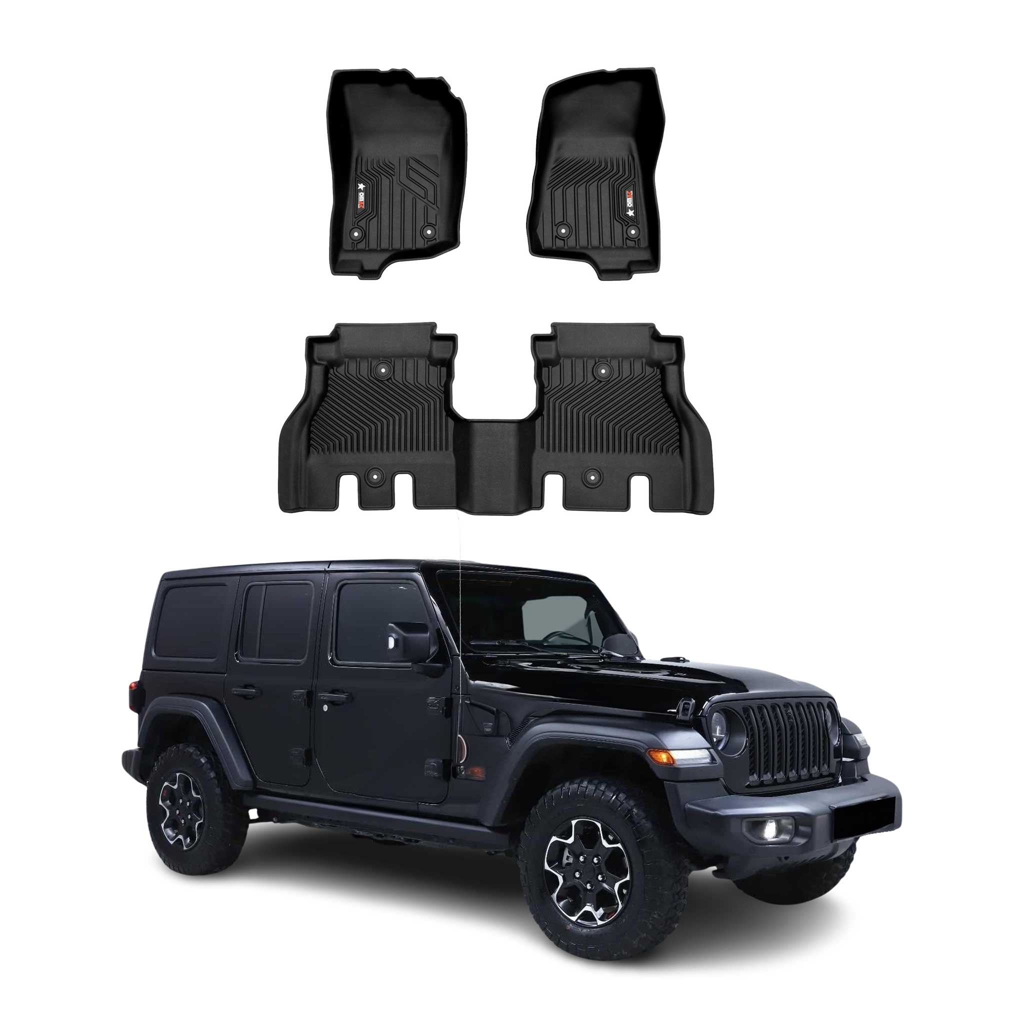 2018-2025 Jeep Wrangler Premium Floor Mats Liners First and Second Row Set