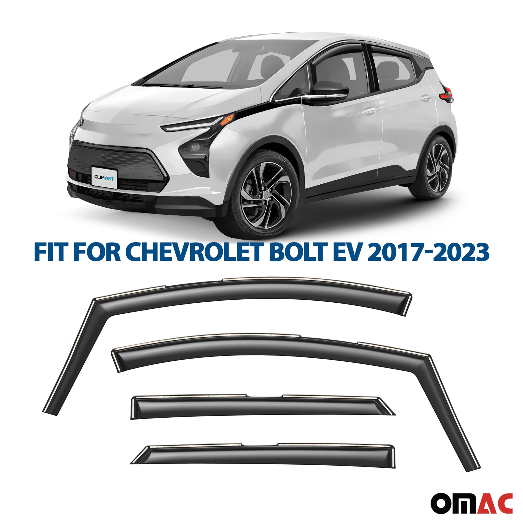 Clim Art Wind Deflectors for Chevrolet Bolt EV 2017-2023 Shatterproof 4 Pcs