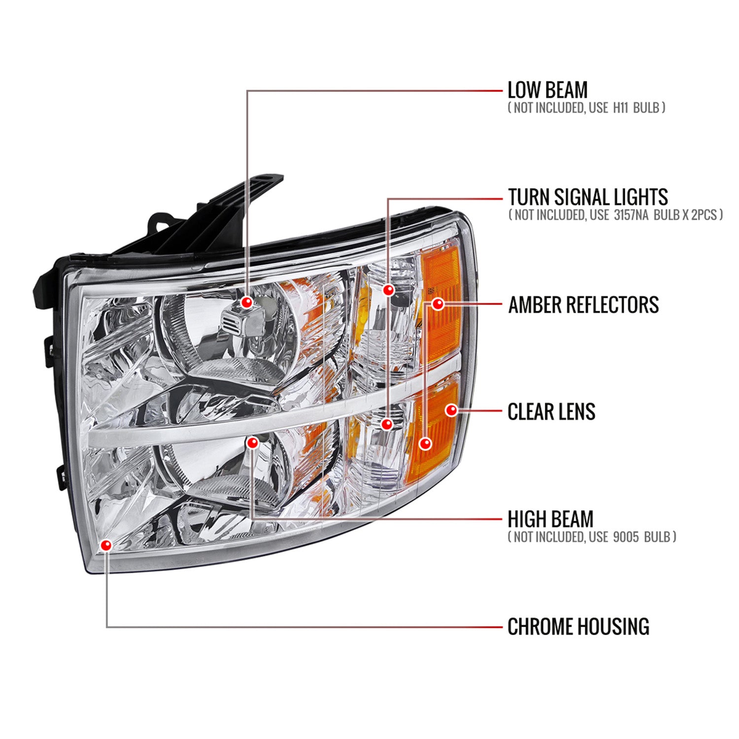 2007-2013 Chevy Silverado 1500/ 2500HD 3500HD Factory Headlights Chrome