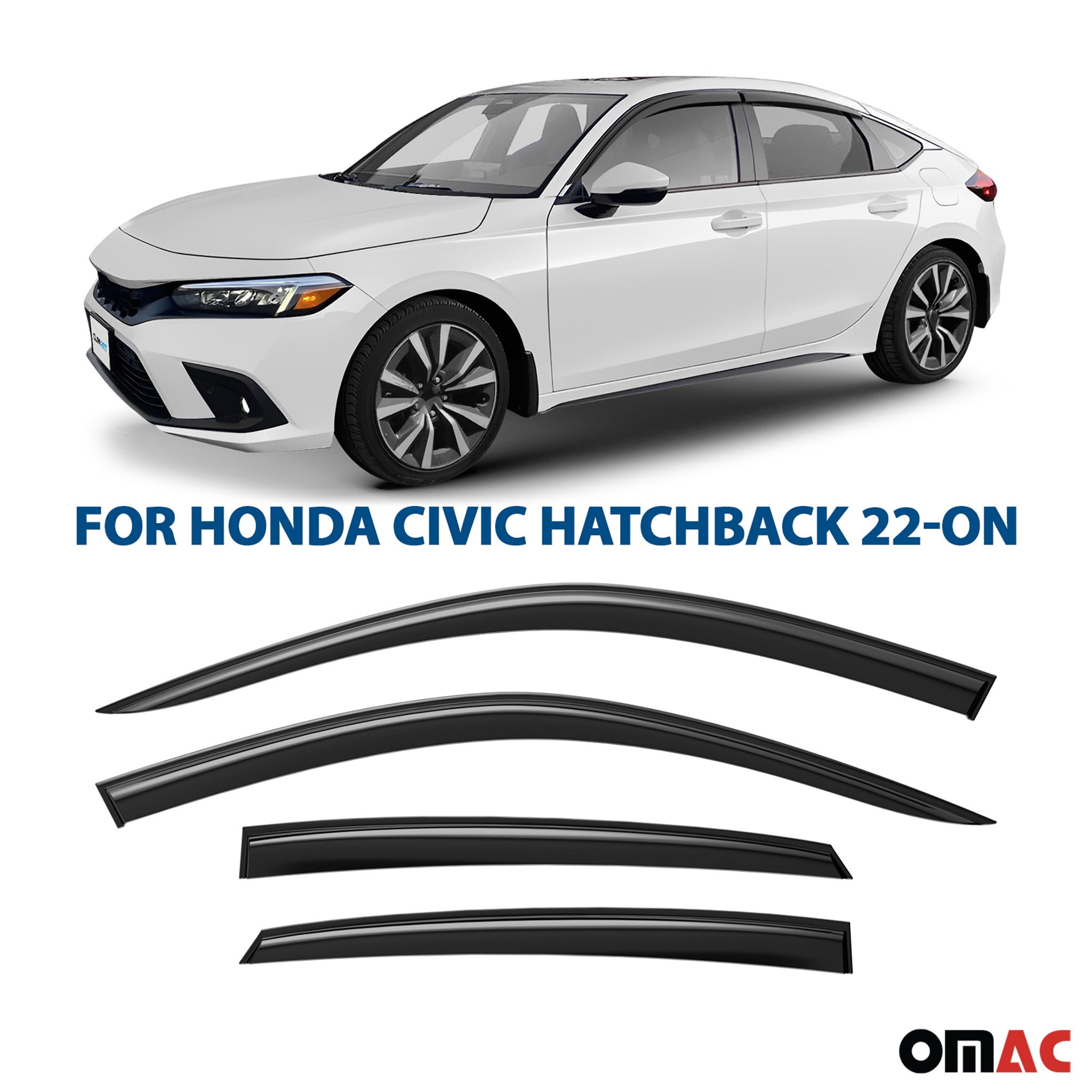 Clim Art Wind Deflectors for Honda Civic 2022-2025 Hatchback Tape-On 4 Pcs