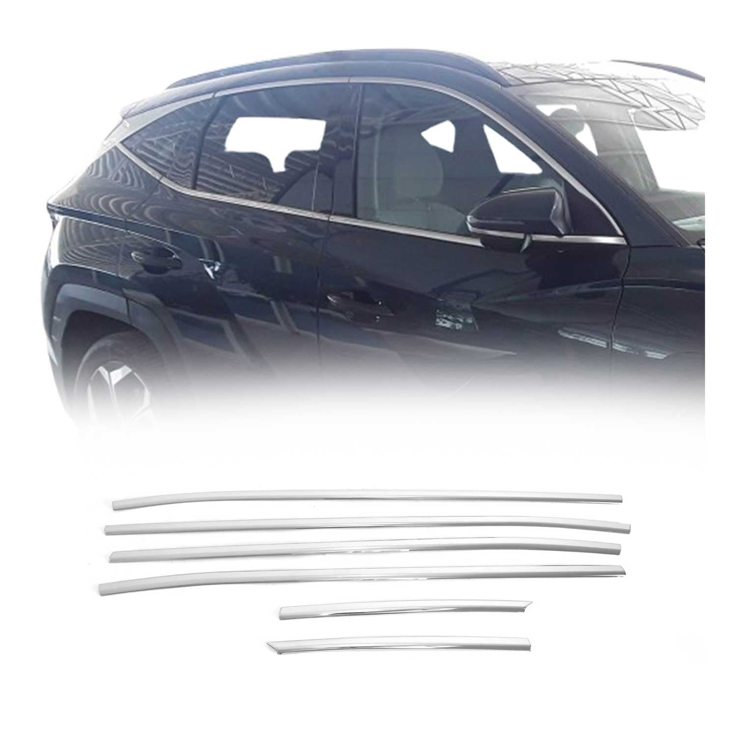 2022-2026 Hyundai Tucson Window Molding Trim Streamer Silver 6Pcs Stainless Steel
