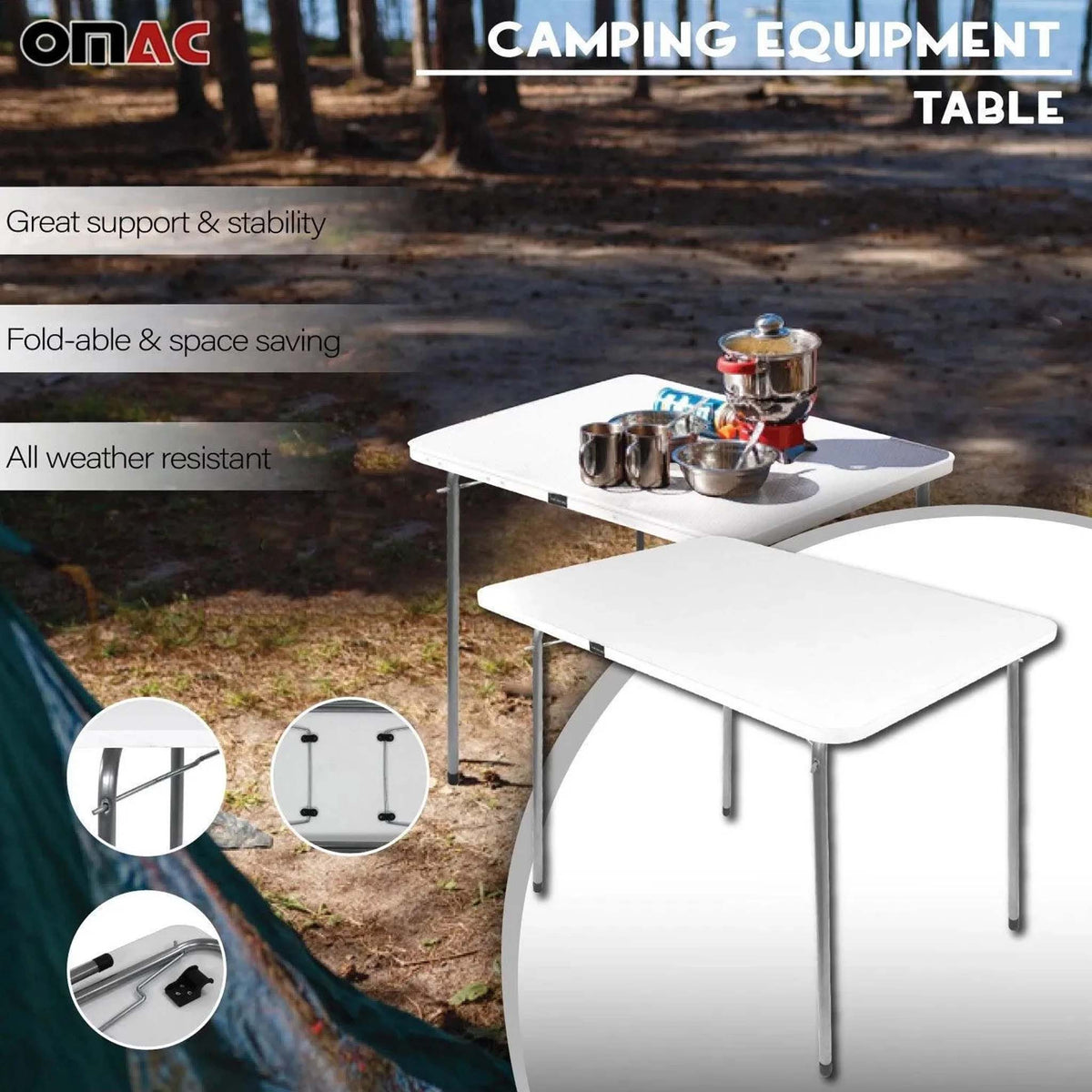 Folding Table Portable White Indoor Outdoor BBQ Picnic Party White Camp Table