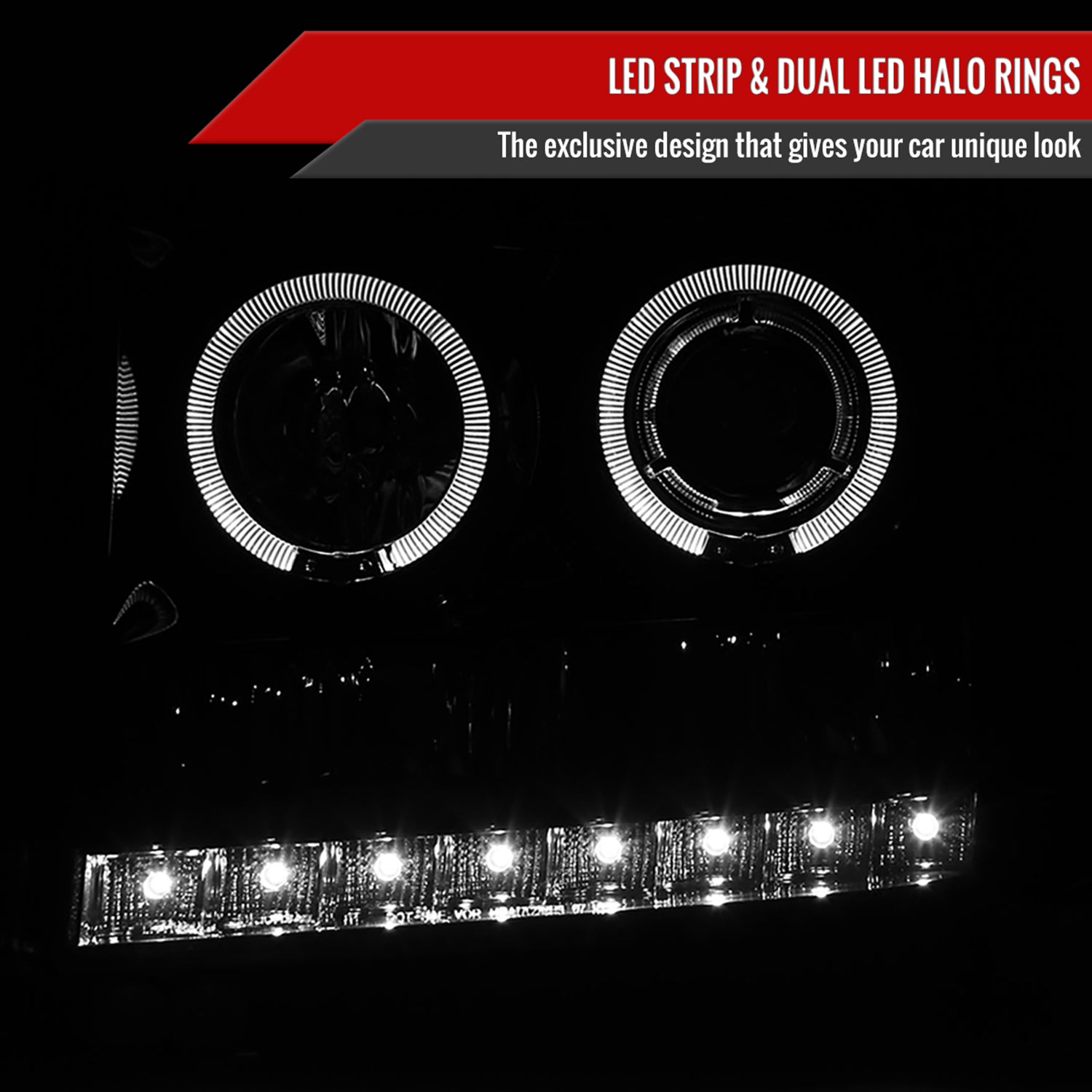 2007-2014 GMC Sierra SMD Dual Halo Projector Headlights Glossy Black/Smoke