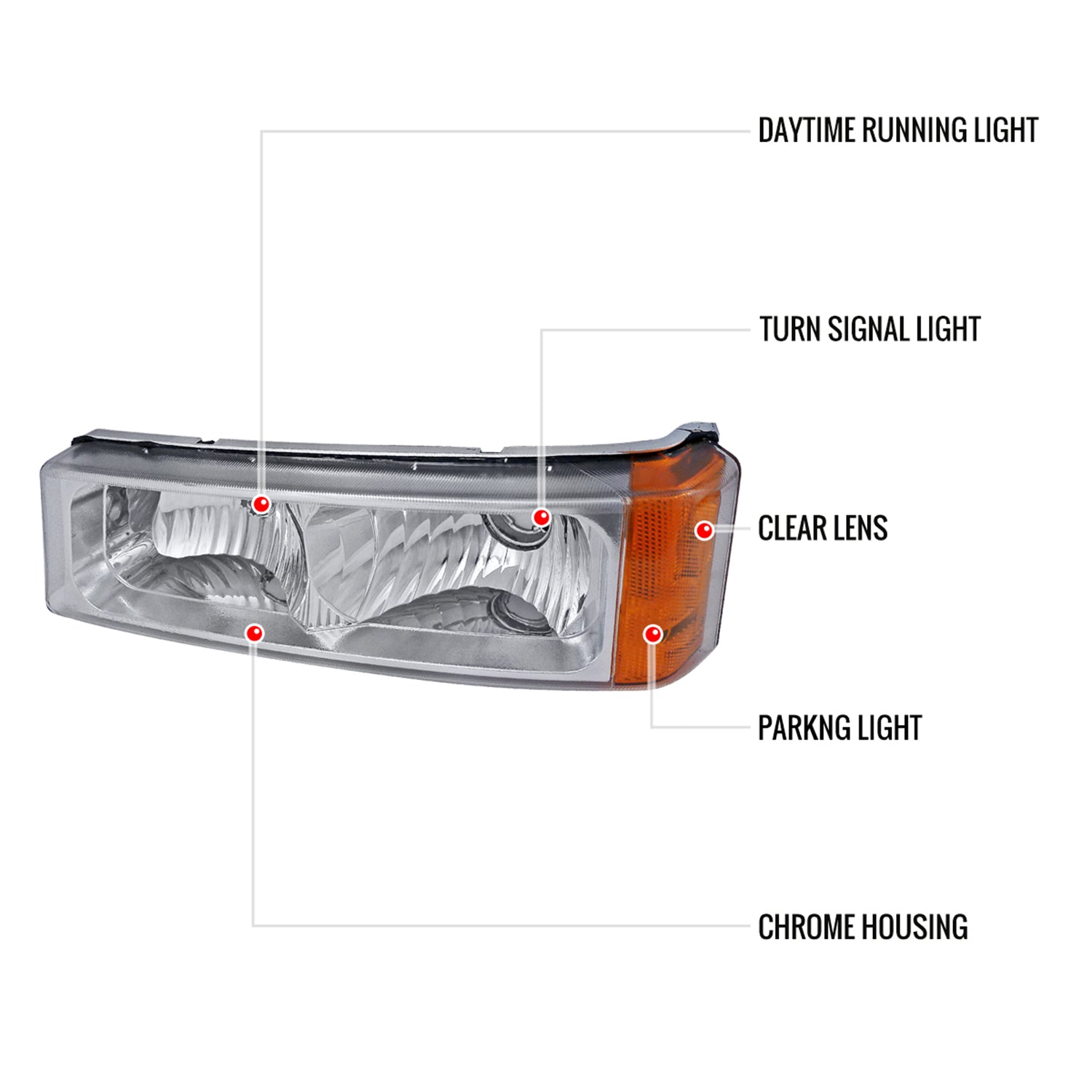 2002-2007 Chevy Silverado/Avalanche Bumper Lights Chrome Housing/Clear Lens