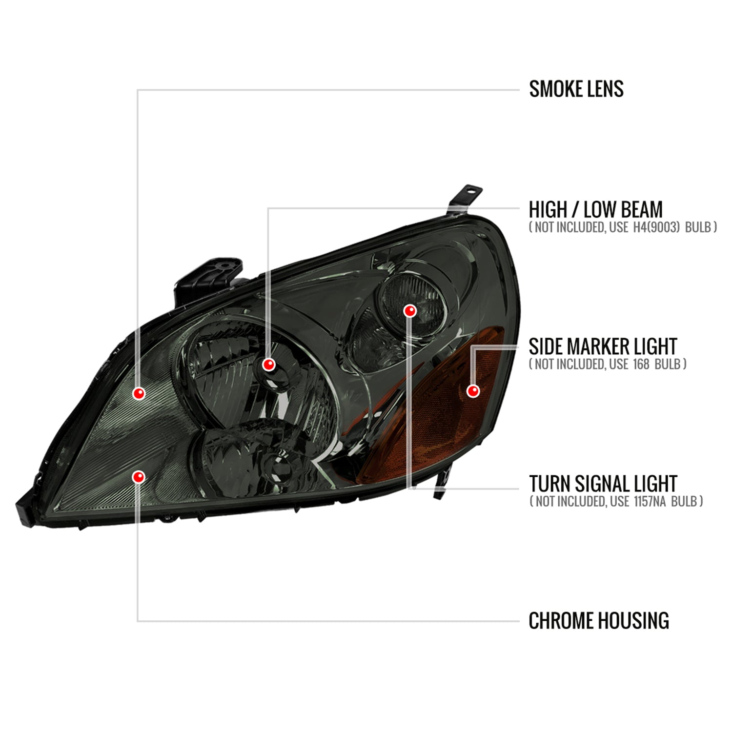 2003-2005 Honda Pilot Factory Style Headlight Chrome Housing/Smoke Lens