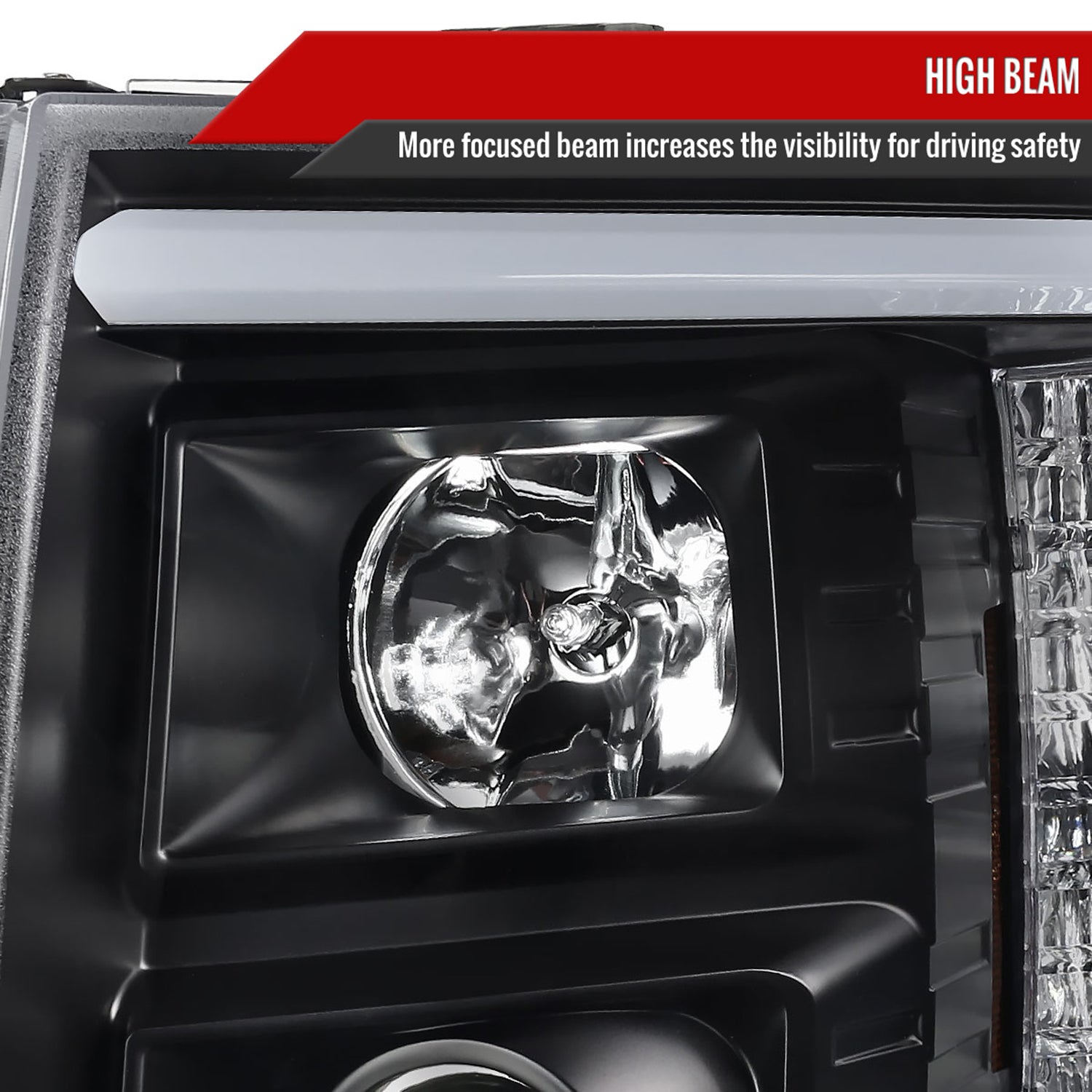 2007-2014 Chevy Silverado 1500/2500/3500HD LED CBar Projector Headlights Black