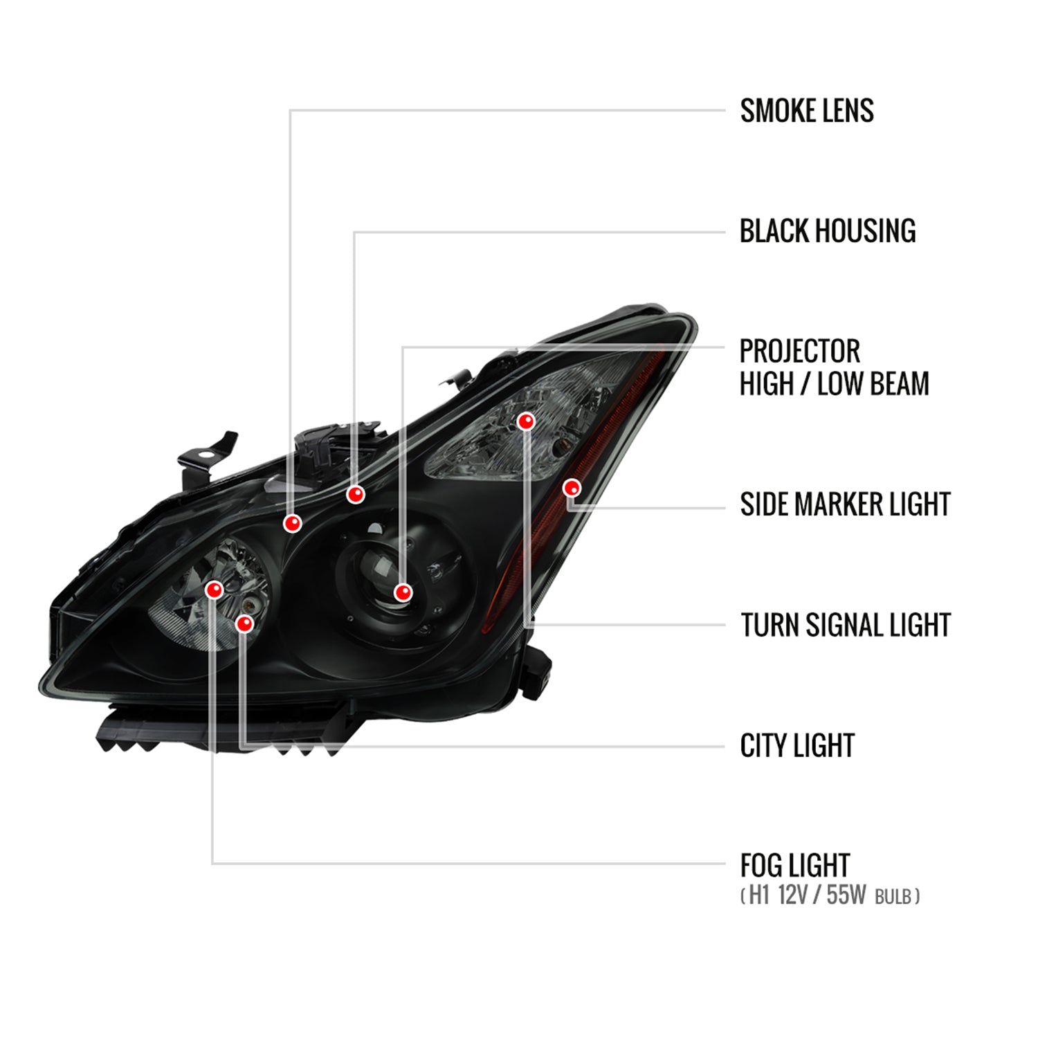 2008-2013 Infiniti G37/2014-2015 Q60 Factory Style Headlights Matte Black Smoke