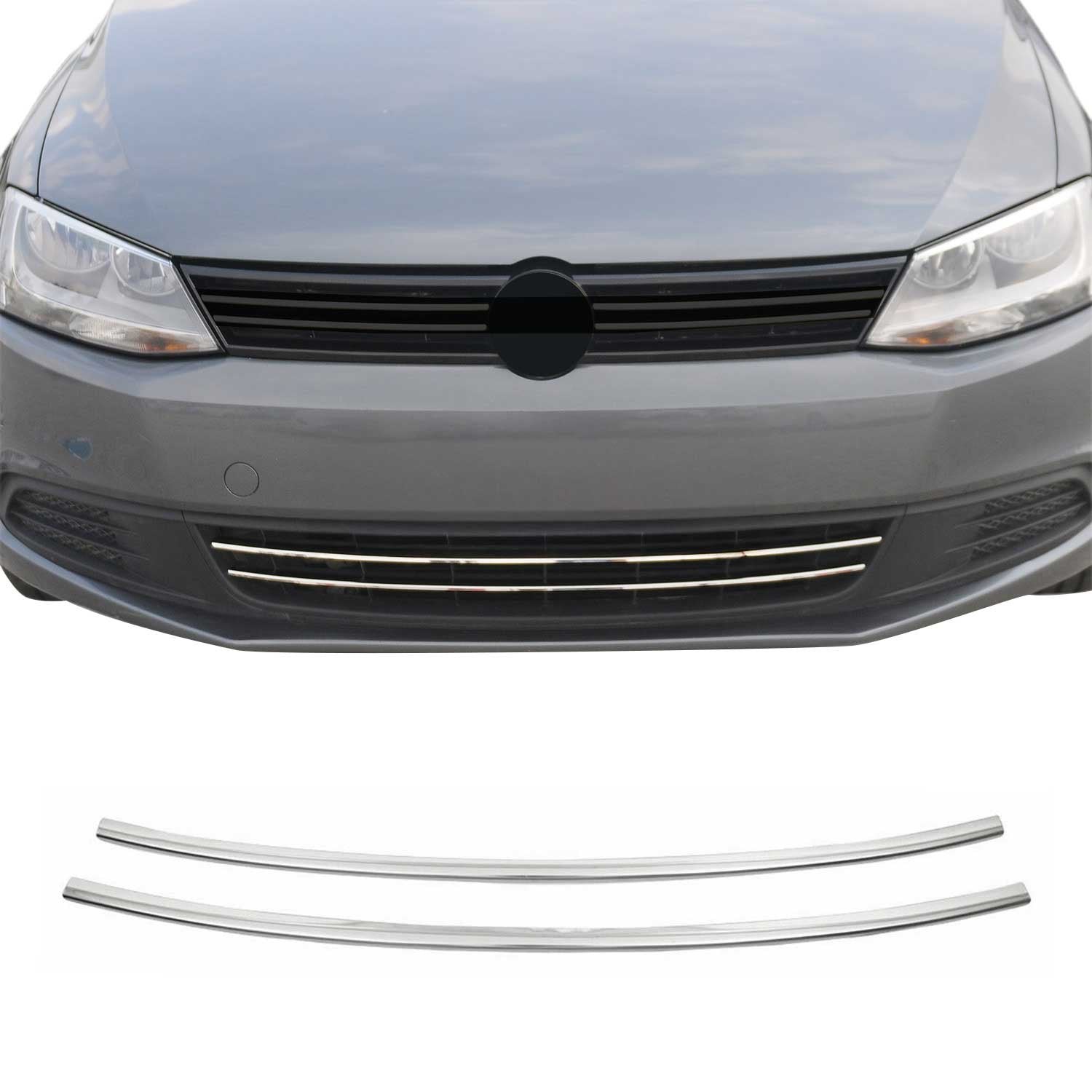 2011-2014 VW Jetta A6 Front Bumper Trim Molding Stainless Steel Silver 2 Pcs