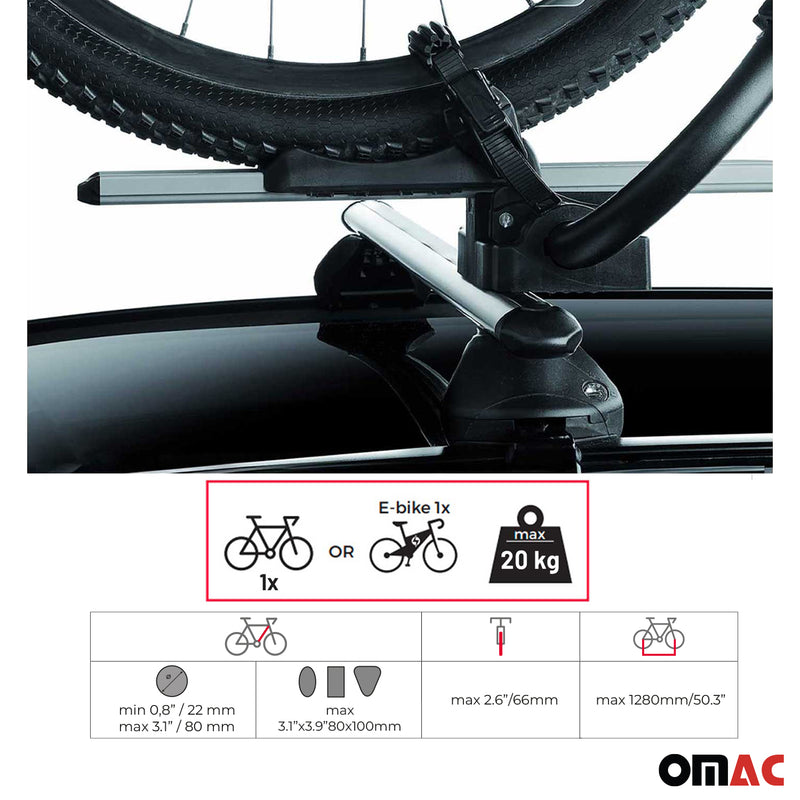 Car Rooftop Mount Bike Rack Carrier Bicycle Universal Lockable Silver