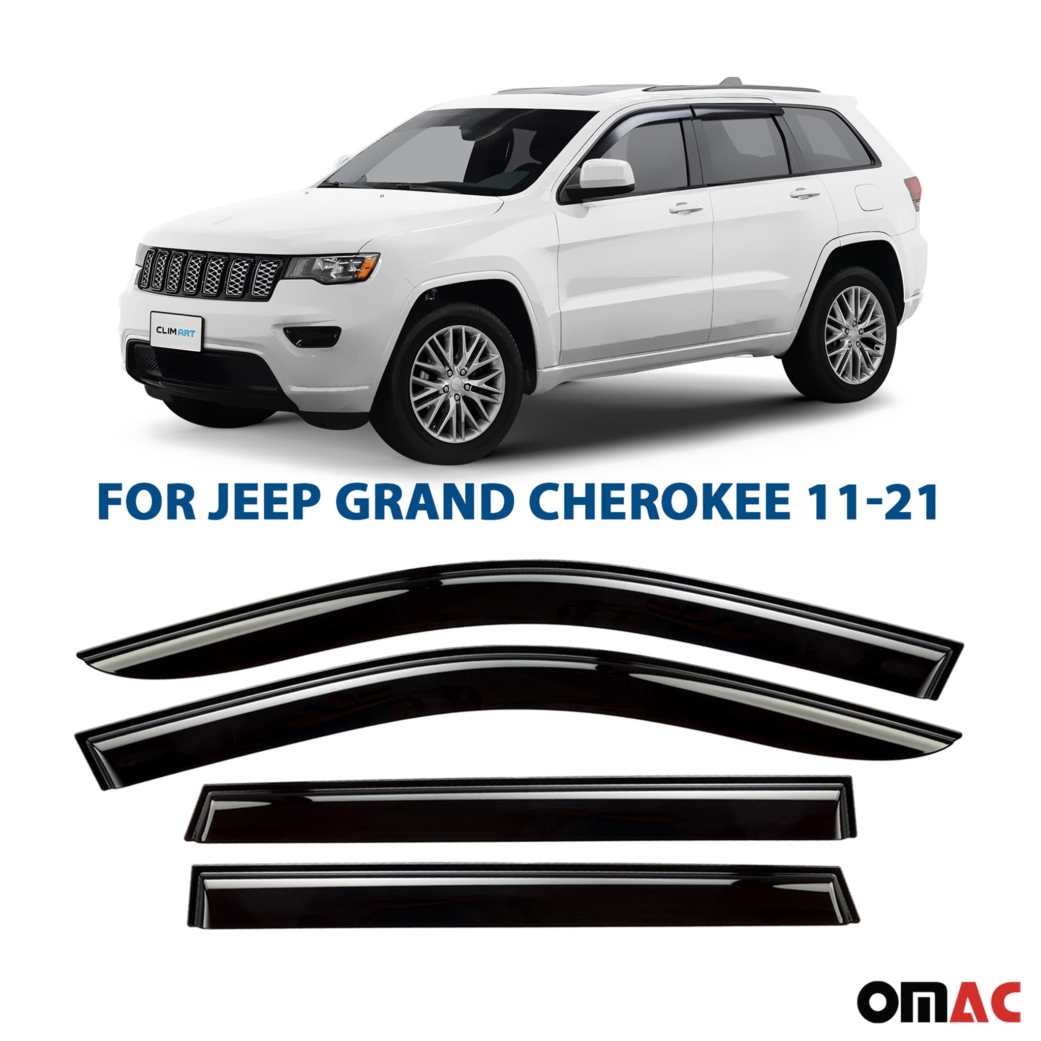 Clim Art Wind Deflectors for Jeep Grand Cherokee 2011-2021 Shatterproof Smoke 4x