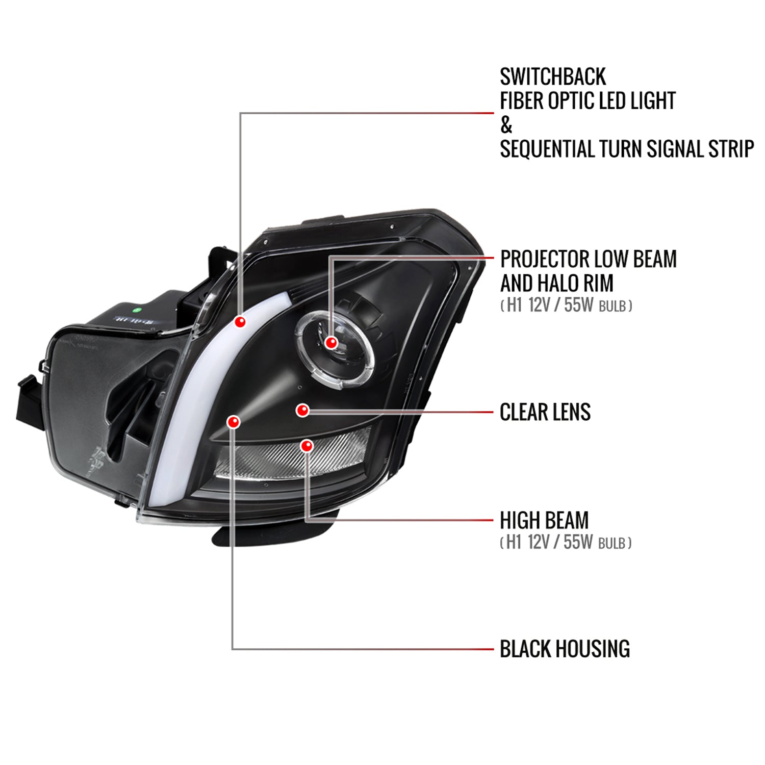 2003-2007 Cadillac CTS Halo LED Turn Signal Projector Headlights Black