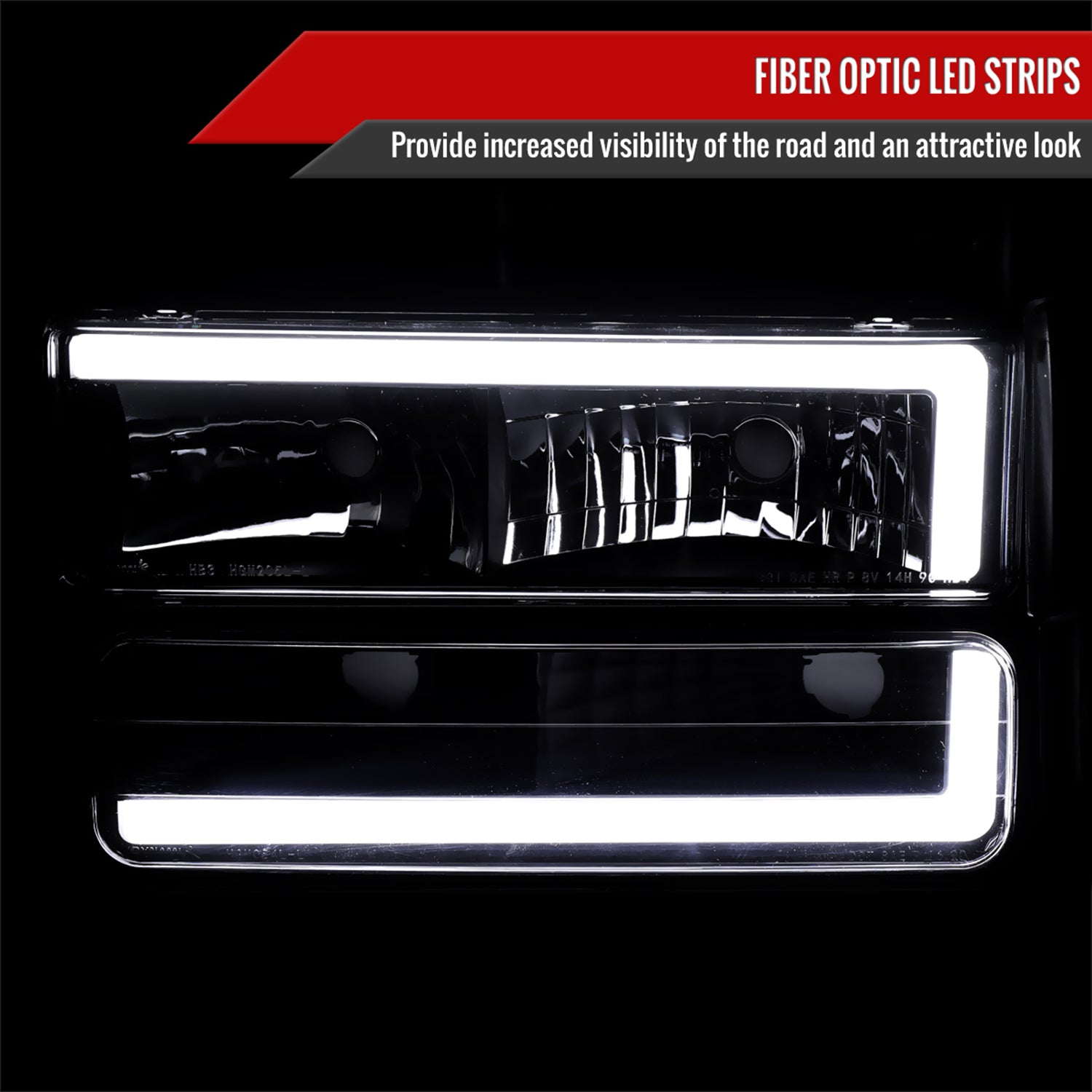 1994-1998 GMC C10 / C/K / Suburban Sierra Yukon Headlights LED Lights Black