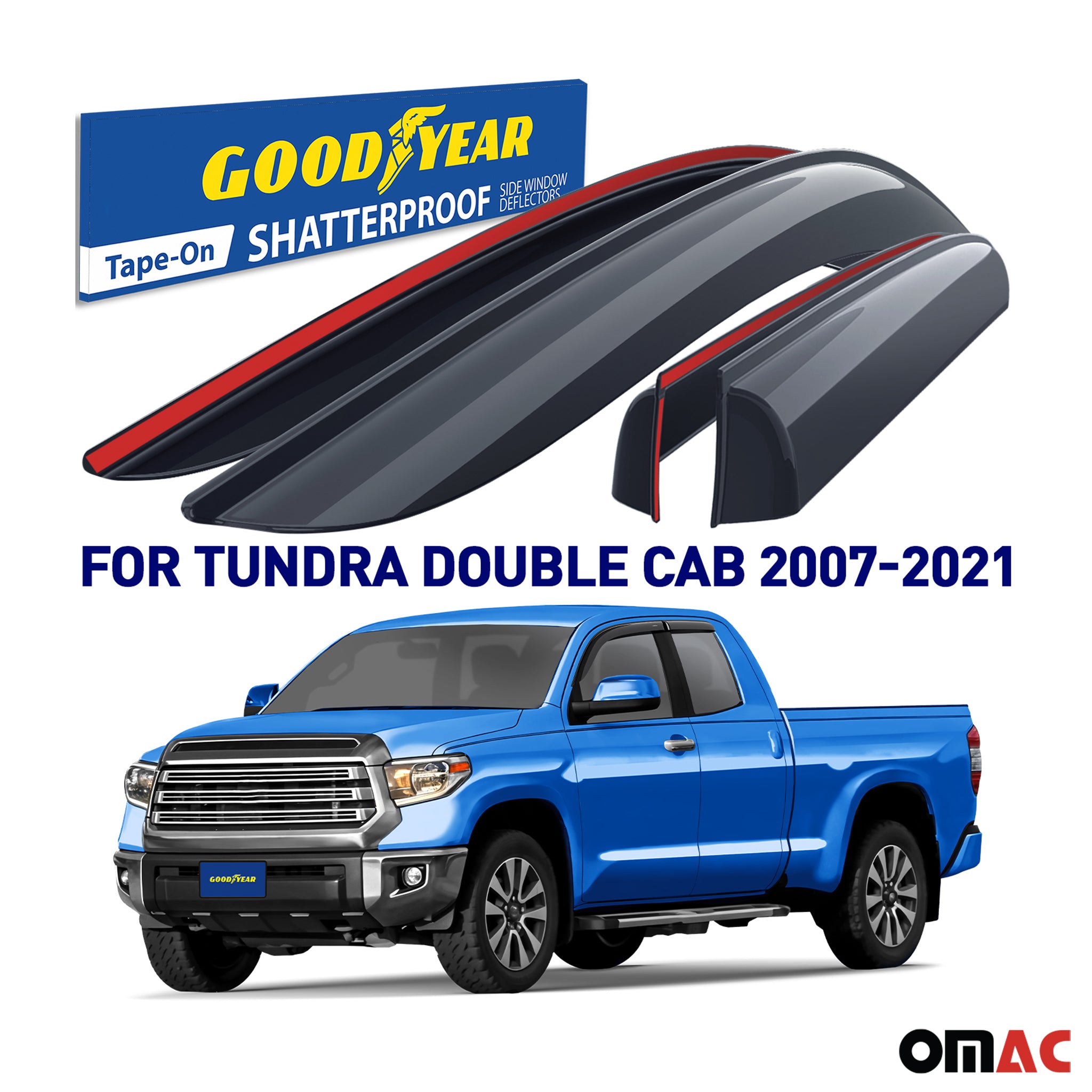 Goodyear Wind Deflectors for Toyota Tundra 2007-2021 Double Cab Tape-On Smoke 4x