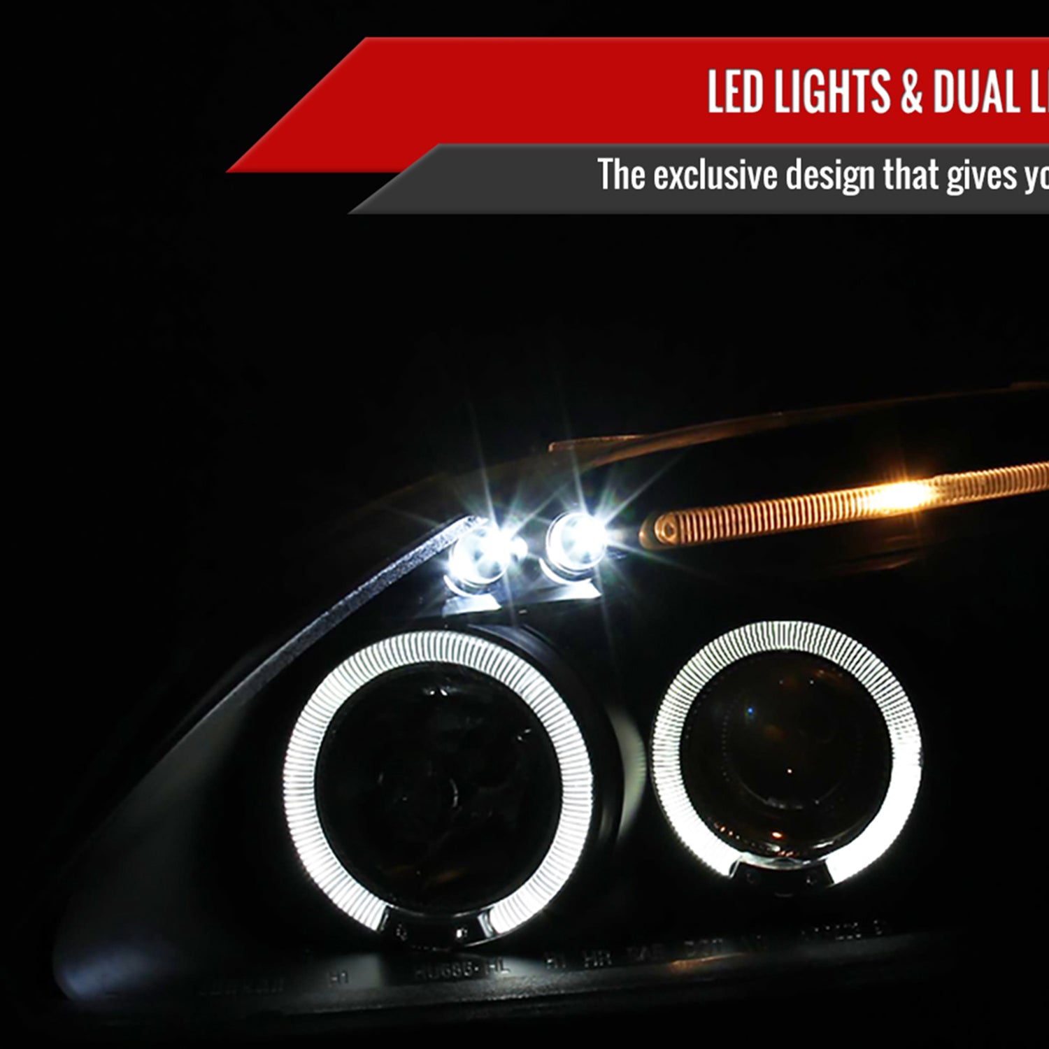 1999-2000 Honda Civic Dual Halo Projector Headlights Matte Black/Clear Lens