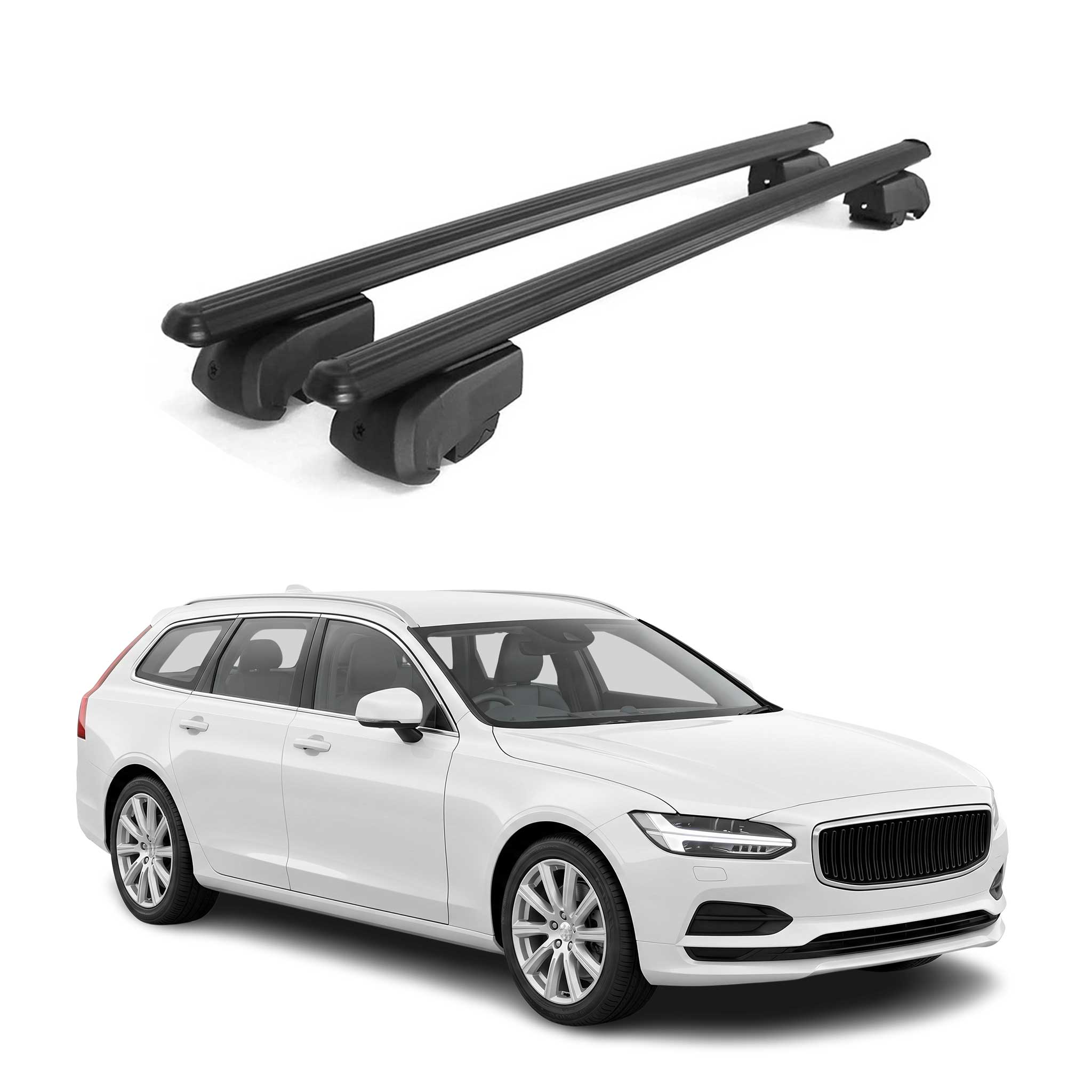 Roof Rack Cross Bars Luggage Carrier for Volvo V90 2017-2021 Aluminium Black 2x