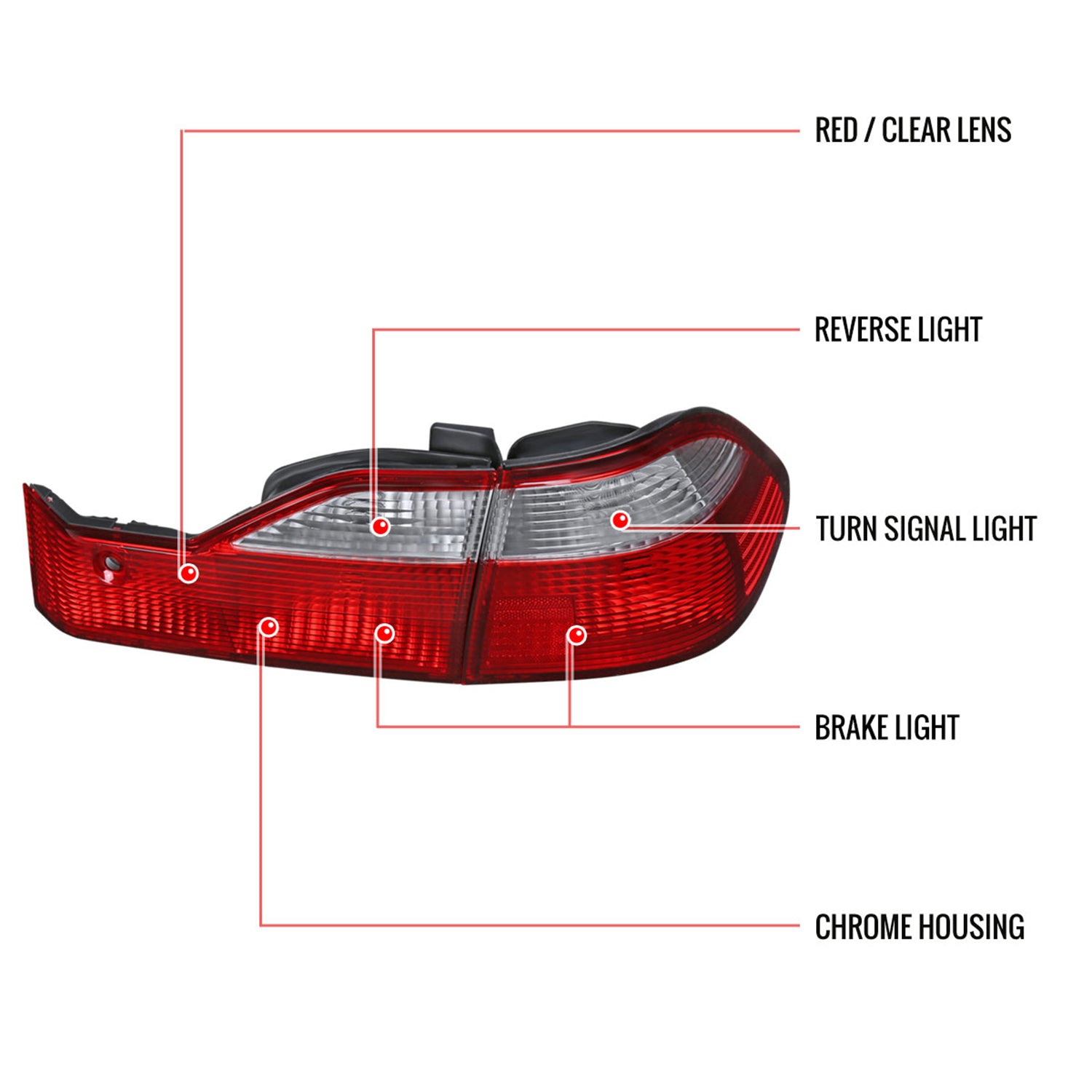 1998-2000 Honda Accord Sedan Red/Clear Tail Lights