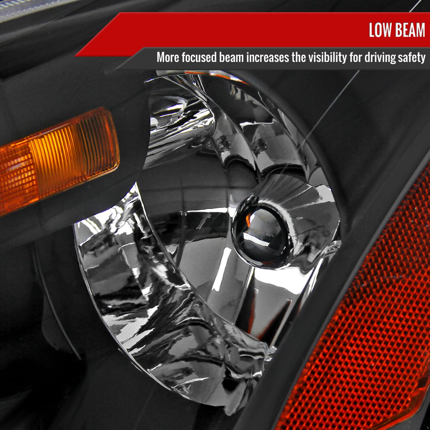 2002-2004 Nissan Altima Crystal Headlights w/ Amber Reflector Matt Black/Clear