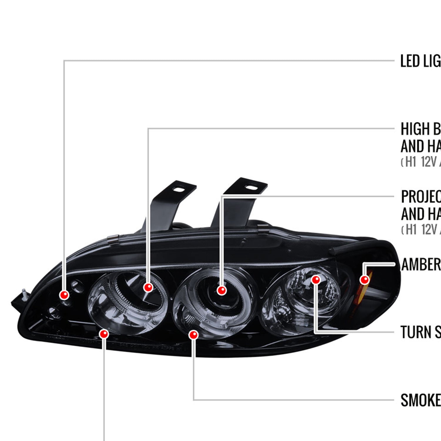 1992-1995 Honda Civic Dual Halo Projector Headlights Glossy Black/Smoke Lens