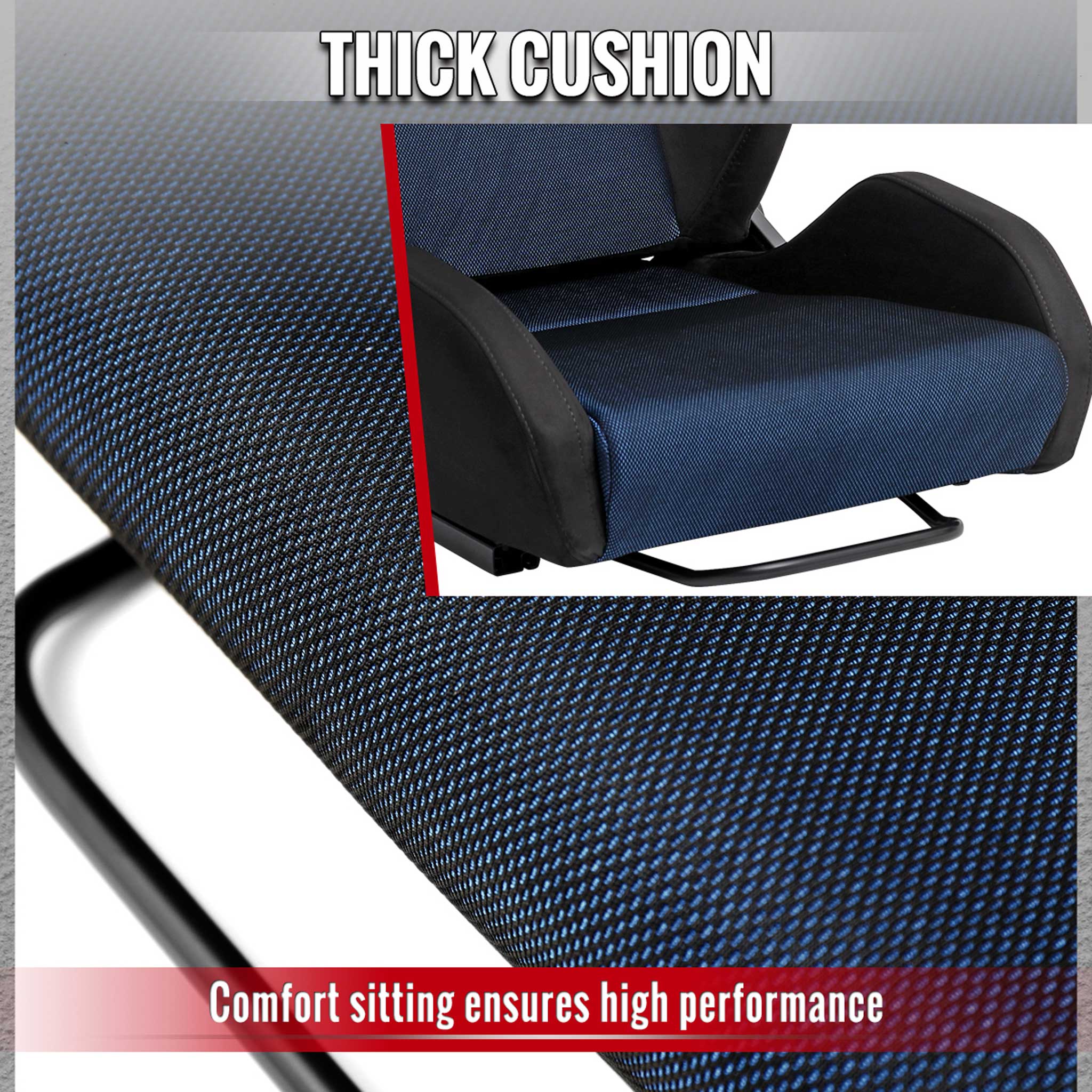 Universal Racing Seat Black Suede Blue Bird Eye Mesh Cloth Double Black Stitch