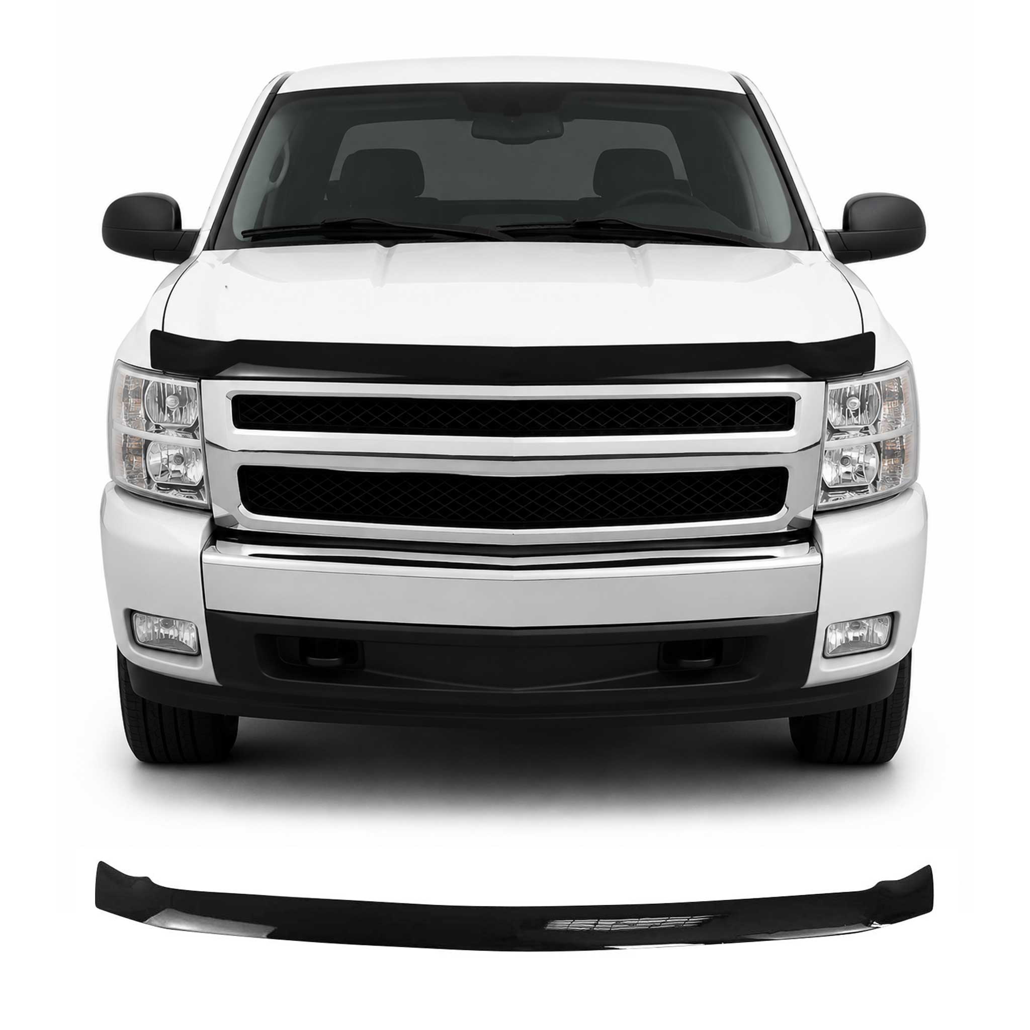 2007-2013 Chevrolet Silverado 1500 Front Bug Shield Hood Deflector 1 Pc Smoke Stick Install