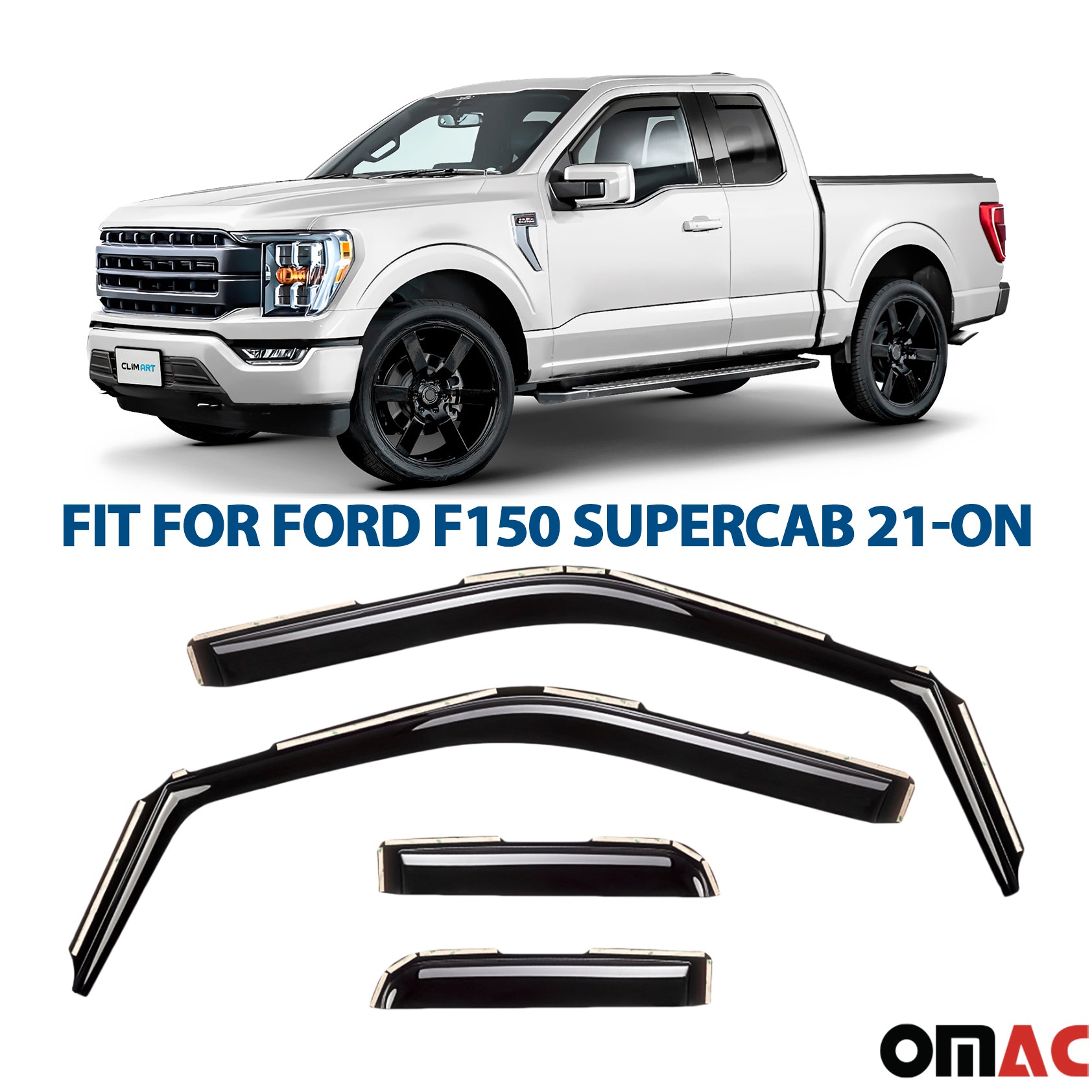 Clim Art Wind Deflectors for Ford F150 2021-2025 SuperCab Shatterproof 4 Pcs