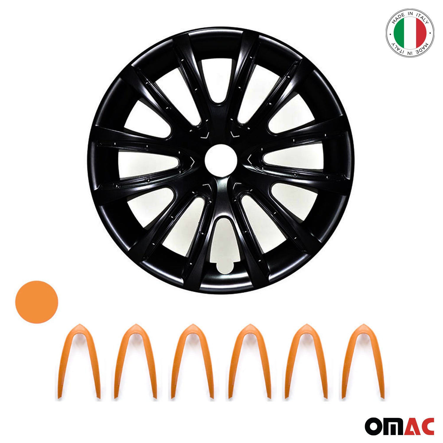 Bicolo Hub Caps Wheel Cover 14" Black Matt & Orange Full Set 4 pcs.