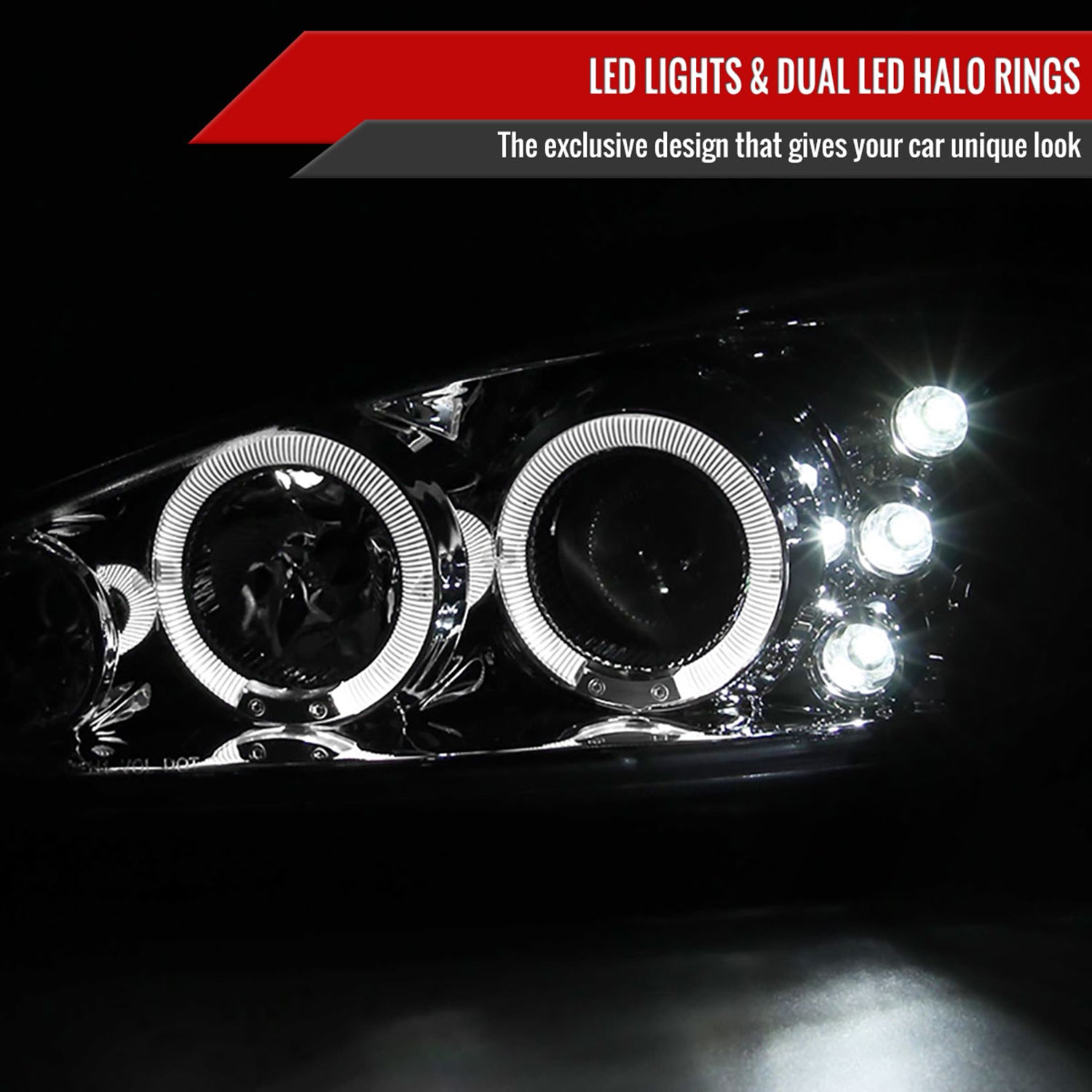 1999-2005 Pontiac Grand AM Dual Halo Projector Headlights Chrome/Clear Lens