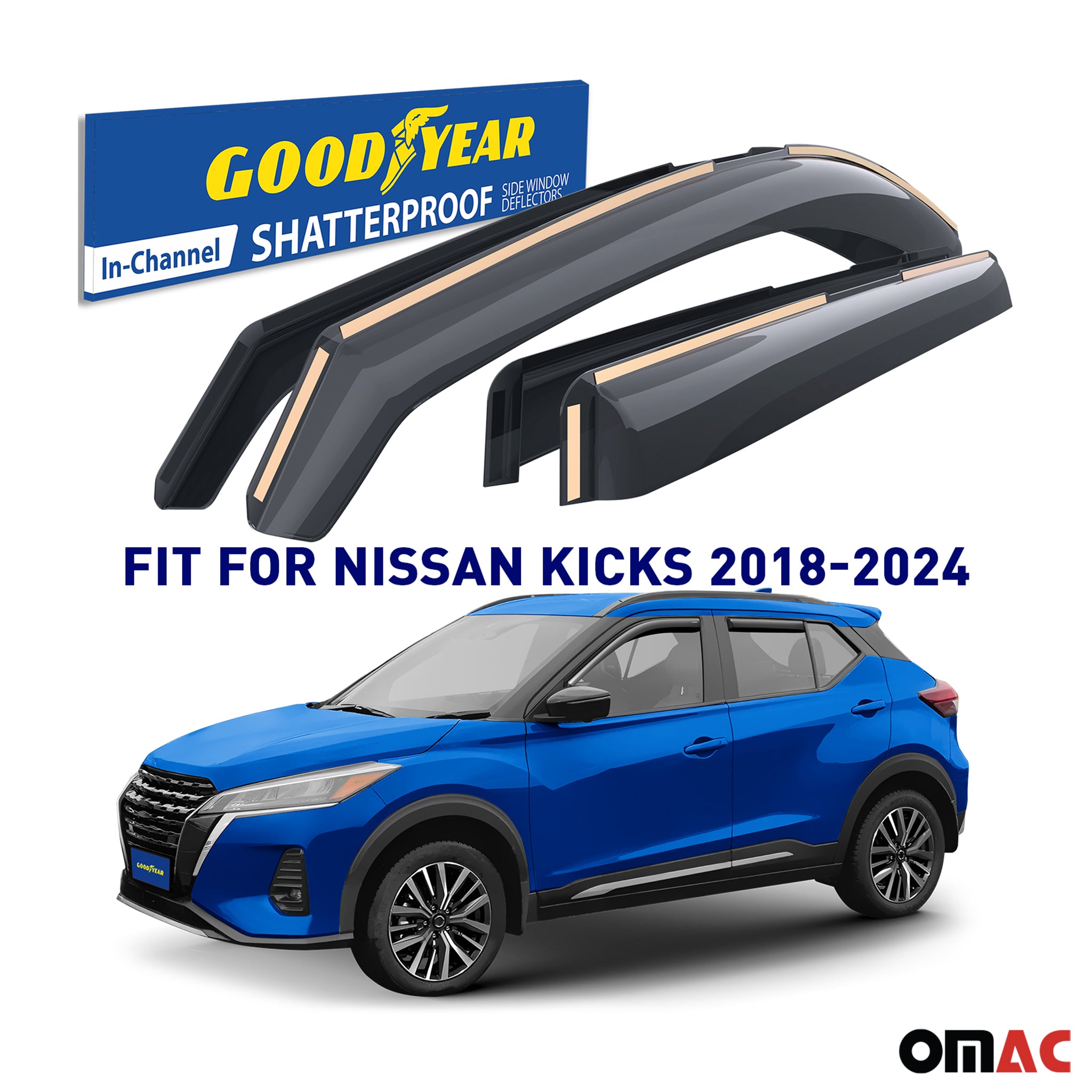 Goodyear Wind Deflectors for Nissan Kicks 2019-2024 In-channel Premium Smoke 4x