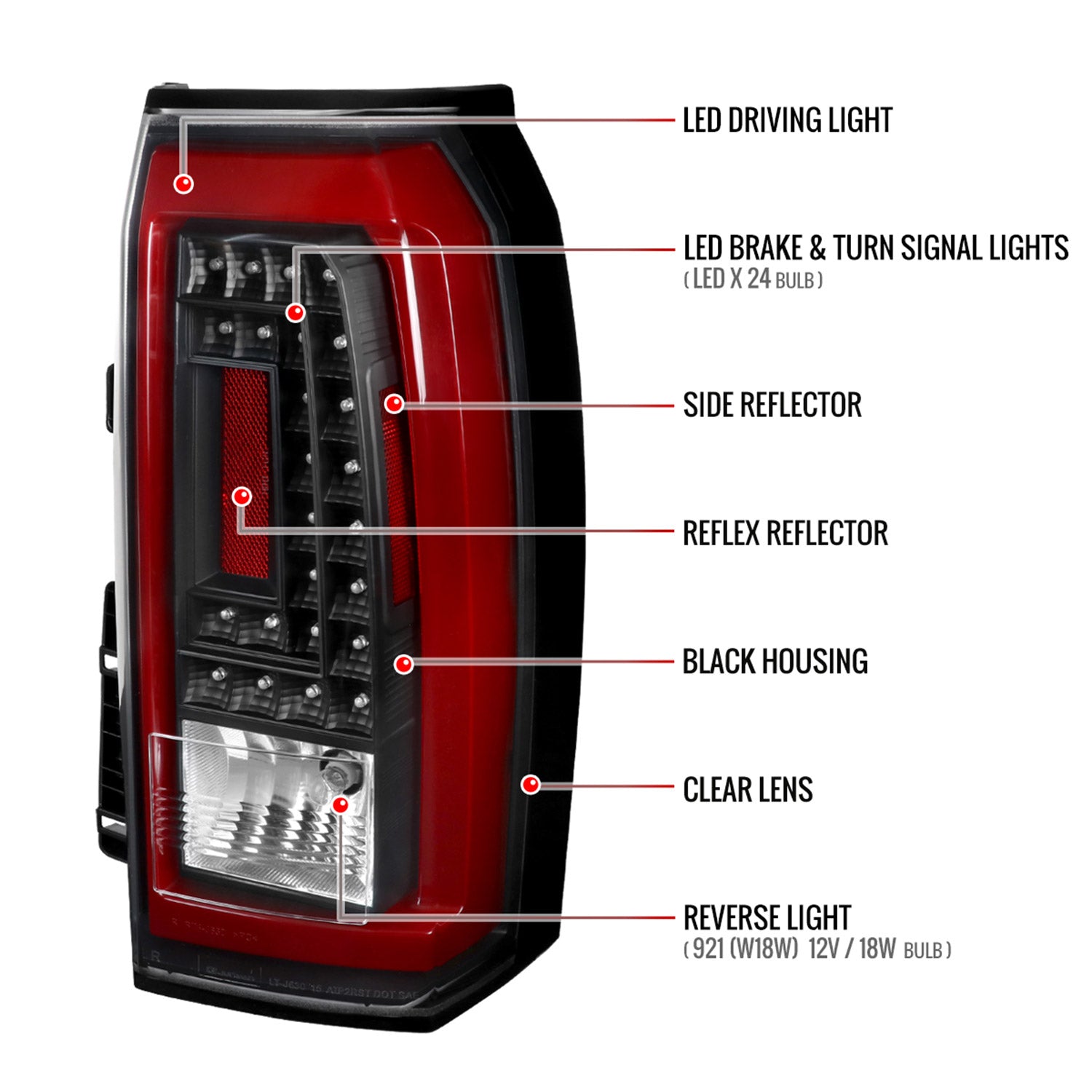 2015-2020 Chevy Tahoe/Suburban LS LT LTZ Premier Red Bar LED Tail Lights Black