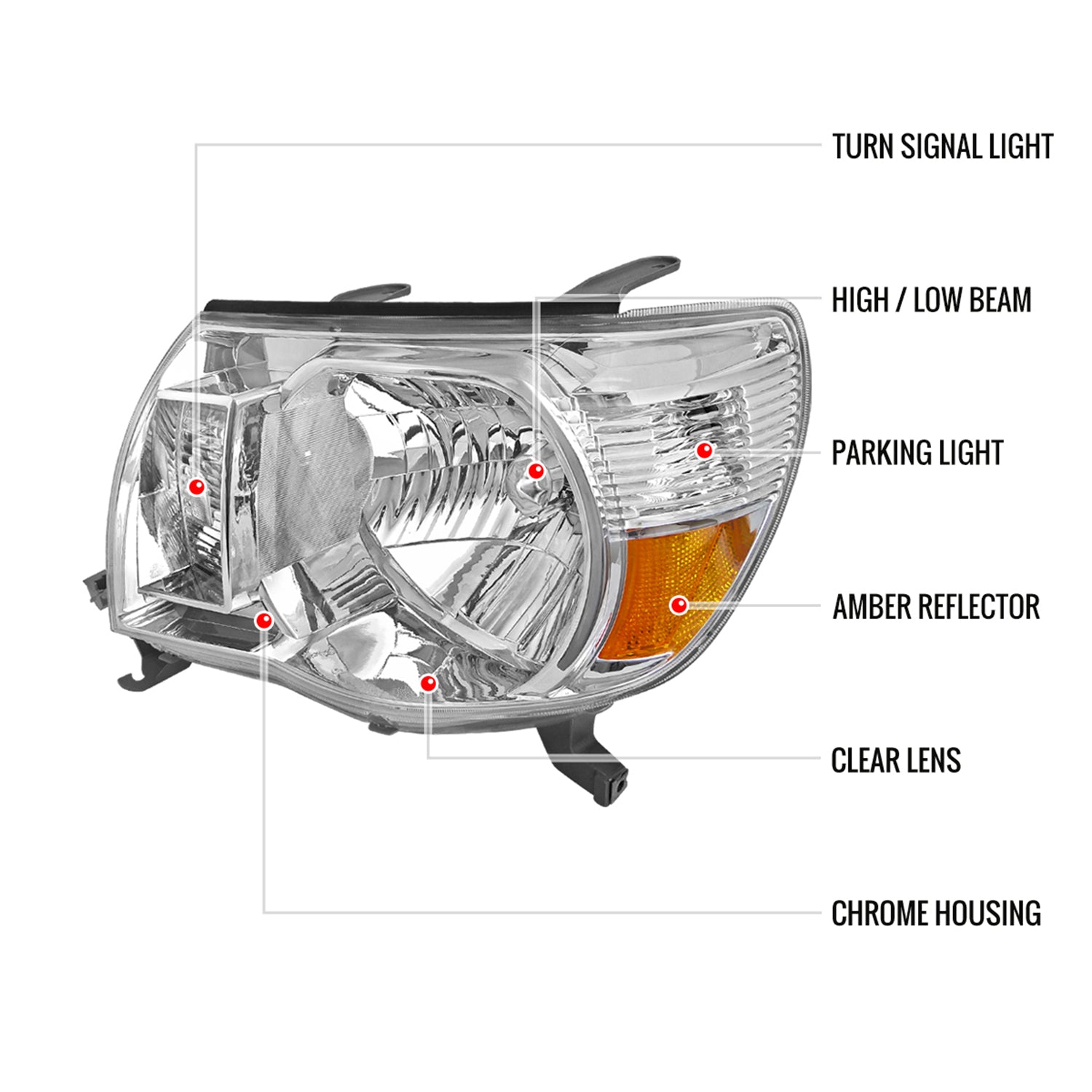 2005-2011 Toyota Tacoma Factory Style Headlights Chrome Housing/Clear Lens