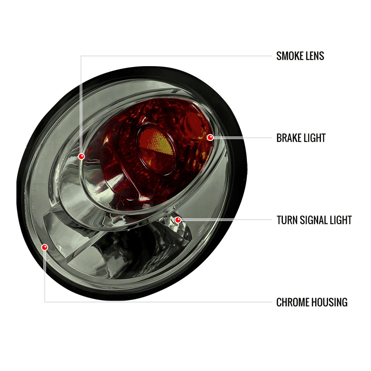 1998-2005 VW Beetle Tail Lights Chrome Housing/Smoke Lens