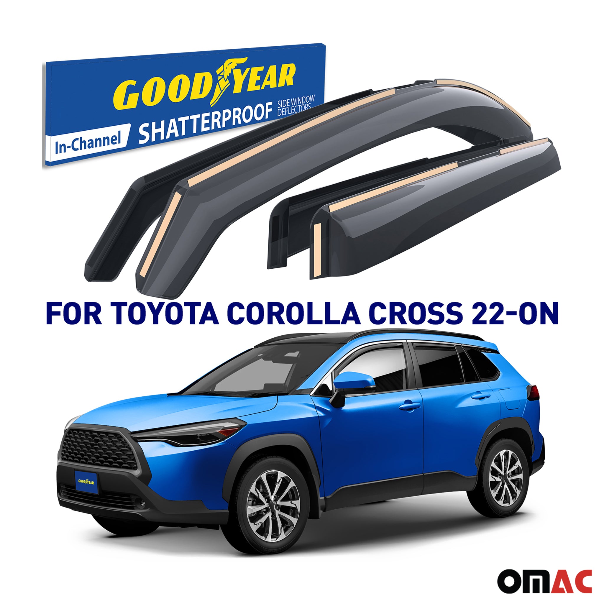 Goodyear Wind Deflectors for Toyota Corolla Cross 2022-2025 In-channel Smoke 4x