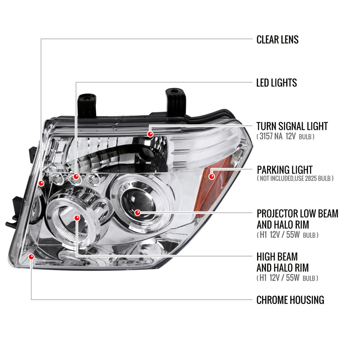 2005-2007 Nissan Pathfinder/ 05-2008 Frontier Dual Halo Headlights Chrome