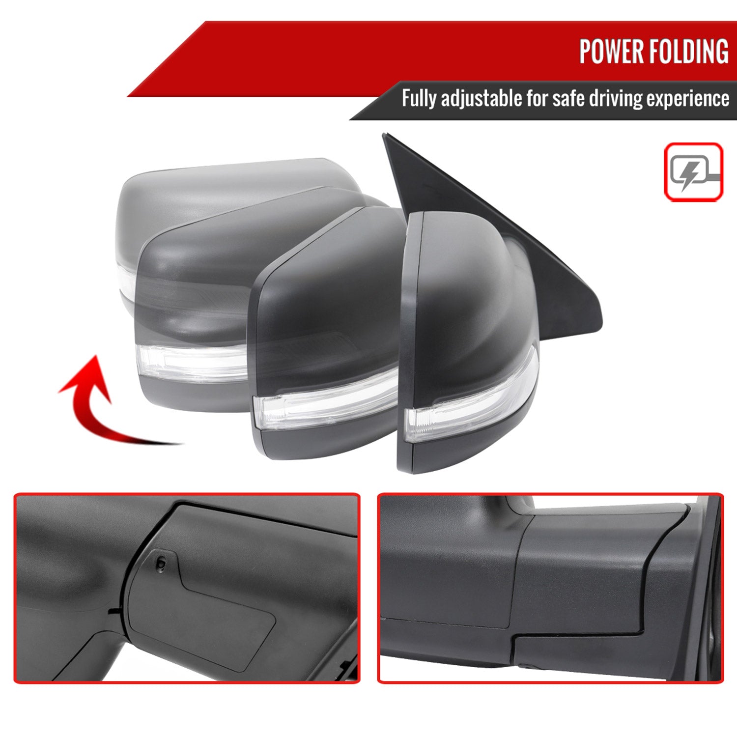 2019-2024 Dodge RAM 1500 Black Auto-Fold Side Mirror & Turn Passenger Side