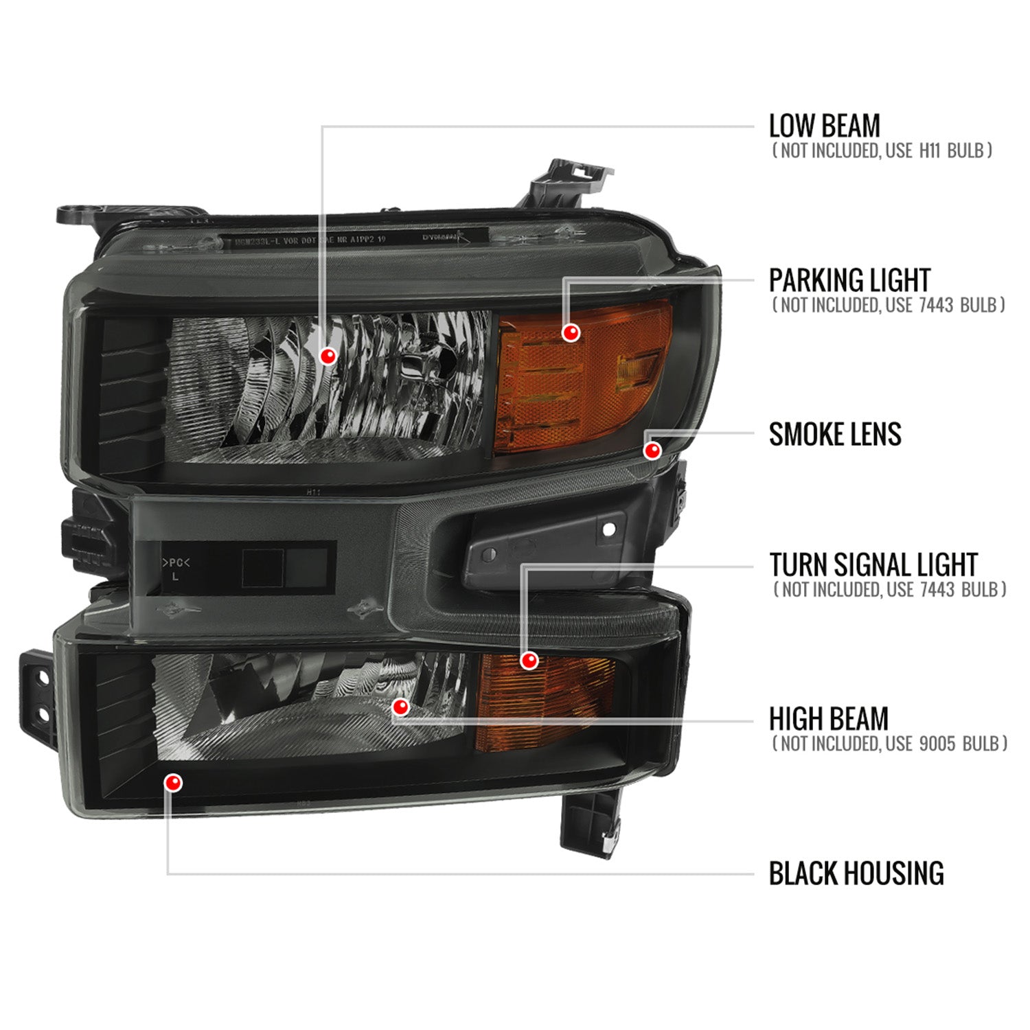 2019-2021 Chevy Silverado 1500 Factory Projector Headlight Matt Black/Smoke