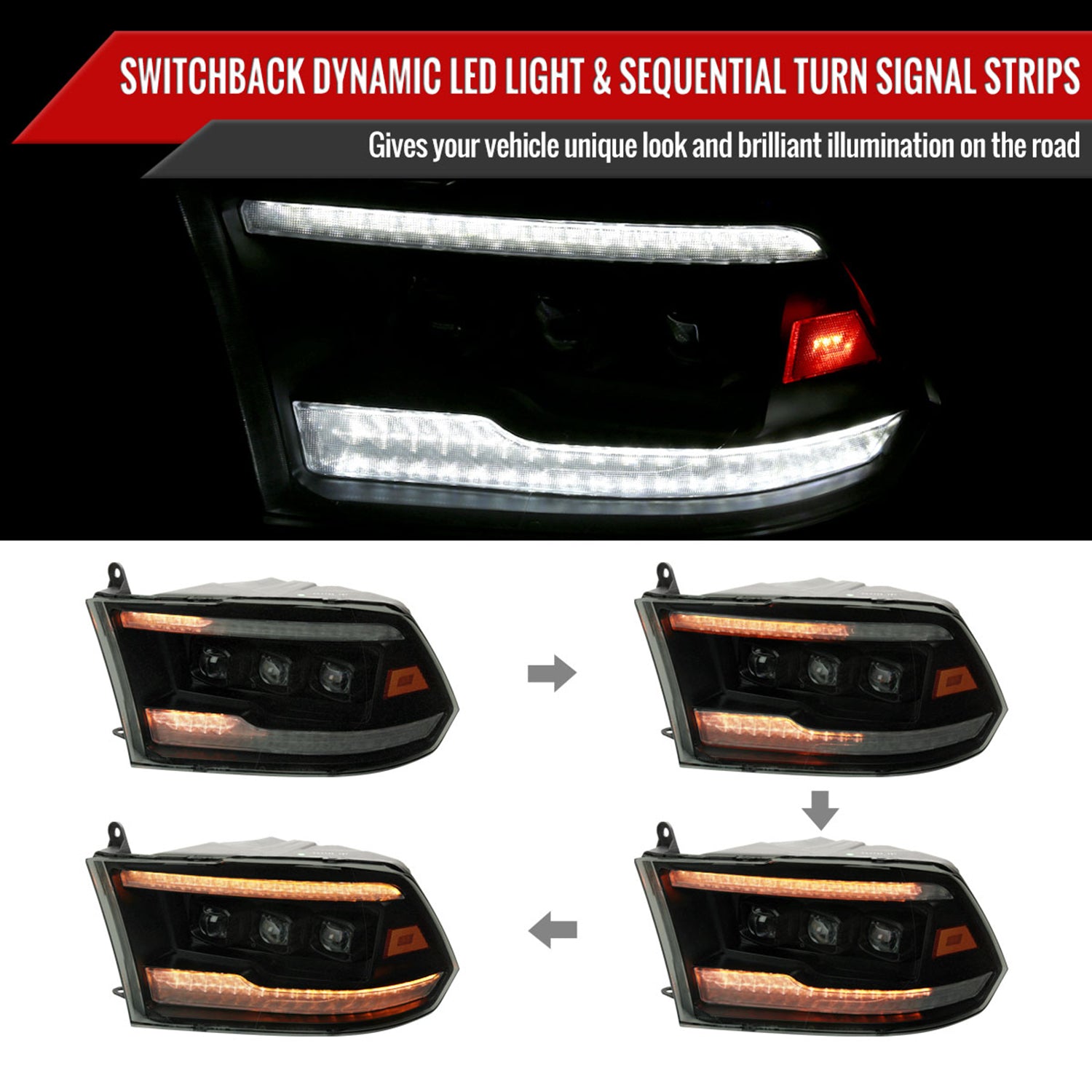 2009-2018 Dodge RAM 1500 / Classic /2500 3500 Full LED Headlights Smoked Black